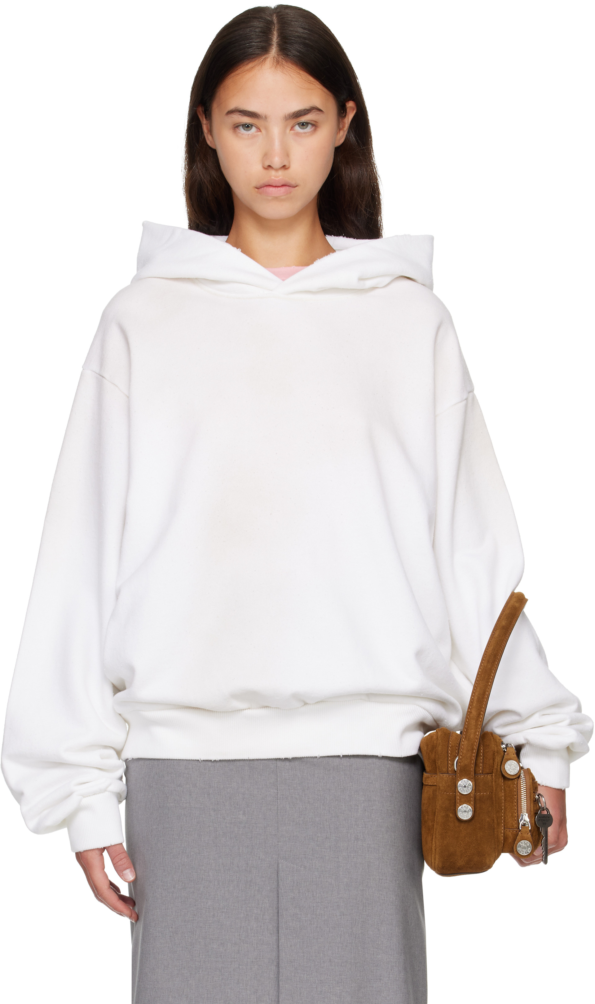 Acne Studios - Pull à capuche blanc cassé en molleton à logo