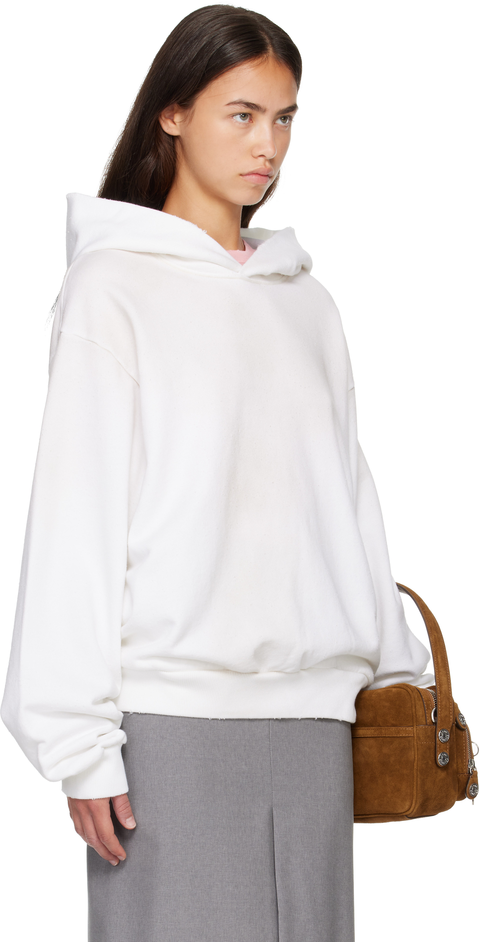 Acne Studios - Pull à capuche blanc cassé en molleton à logo