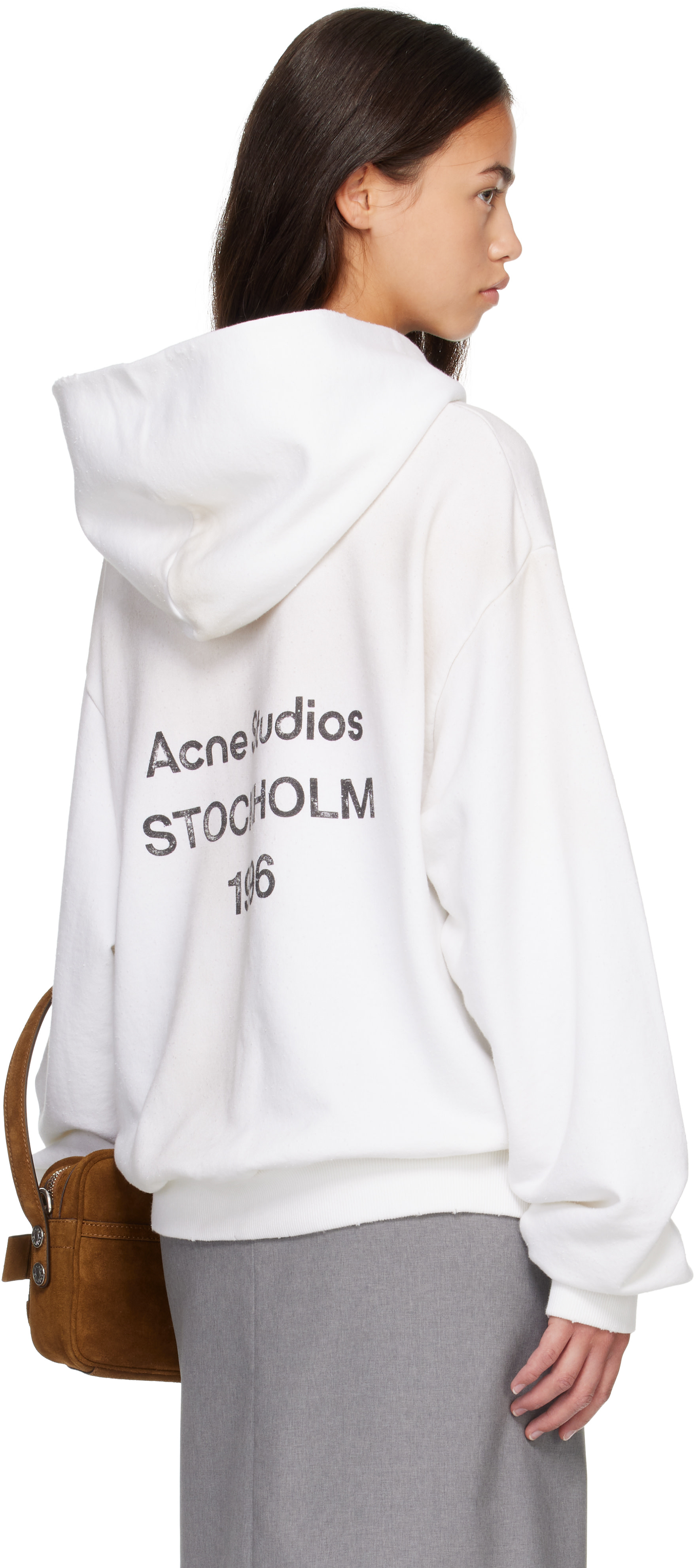 Acne Studios - Pull à capuche blanc cassé en molleton à logo