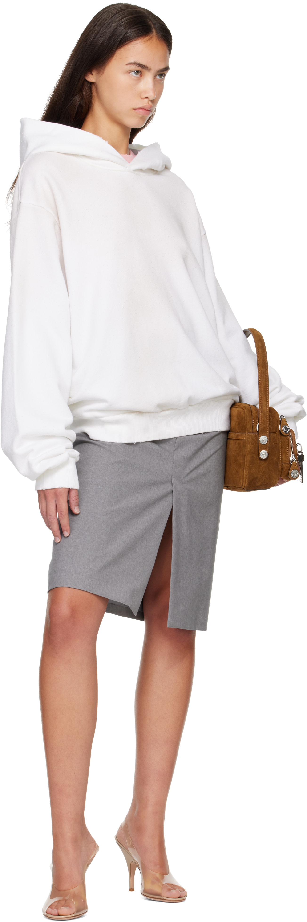 Acne Studios - Pull à capuche blanc cassé en molleton à logo