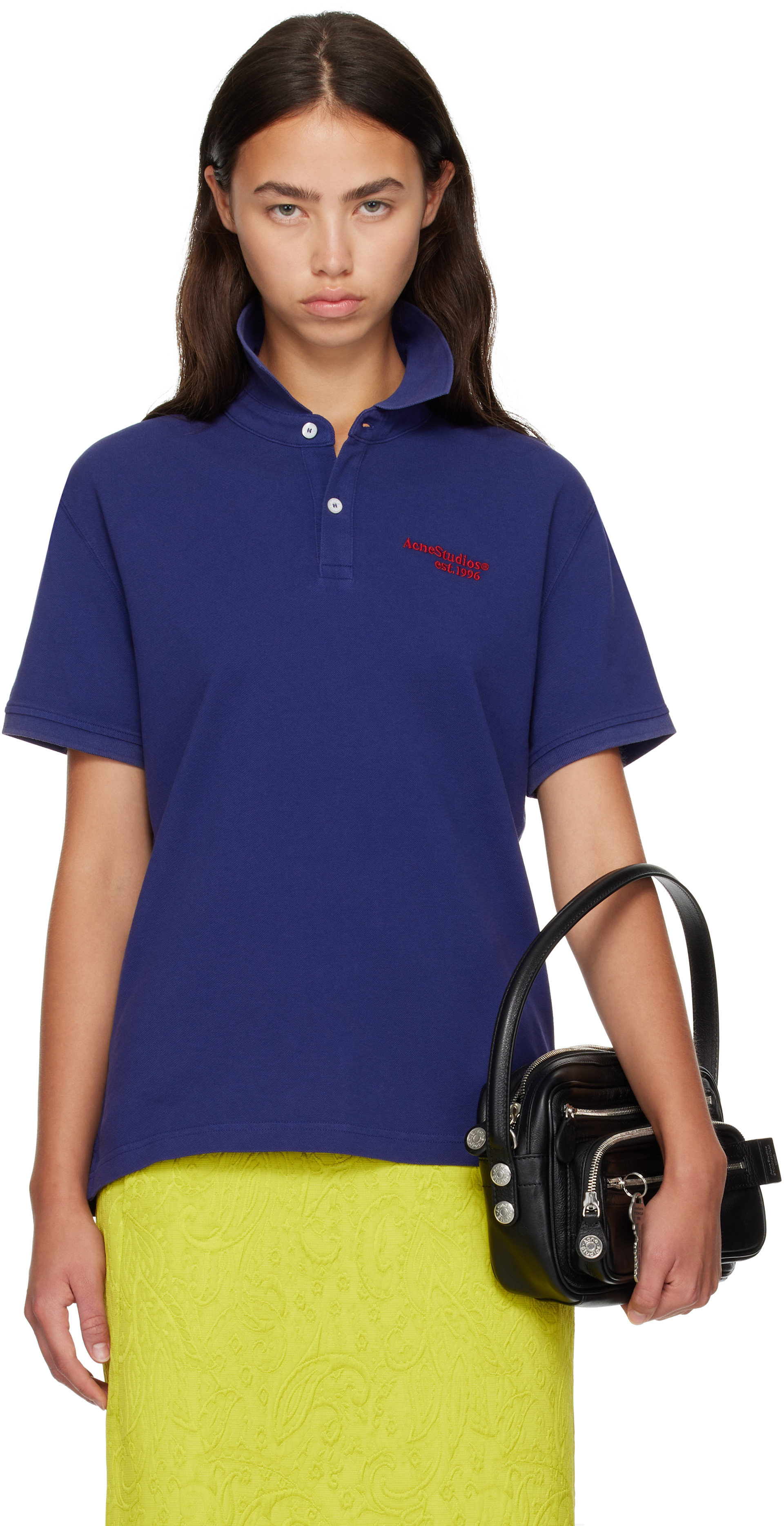Acne Studios - Polo bleu marine à logo brodé