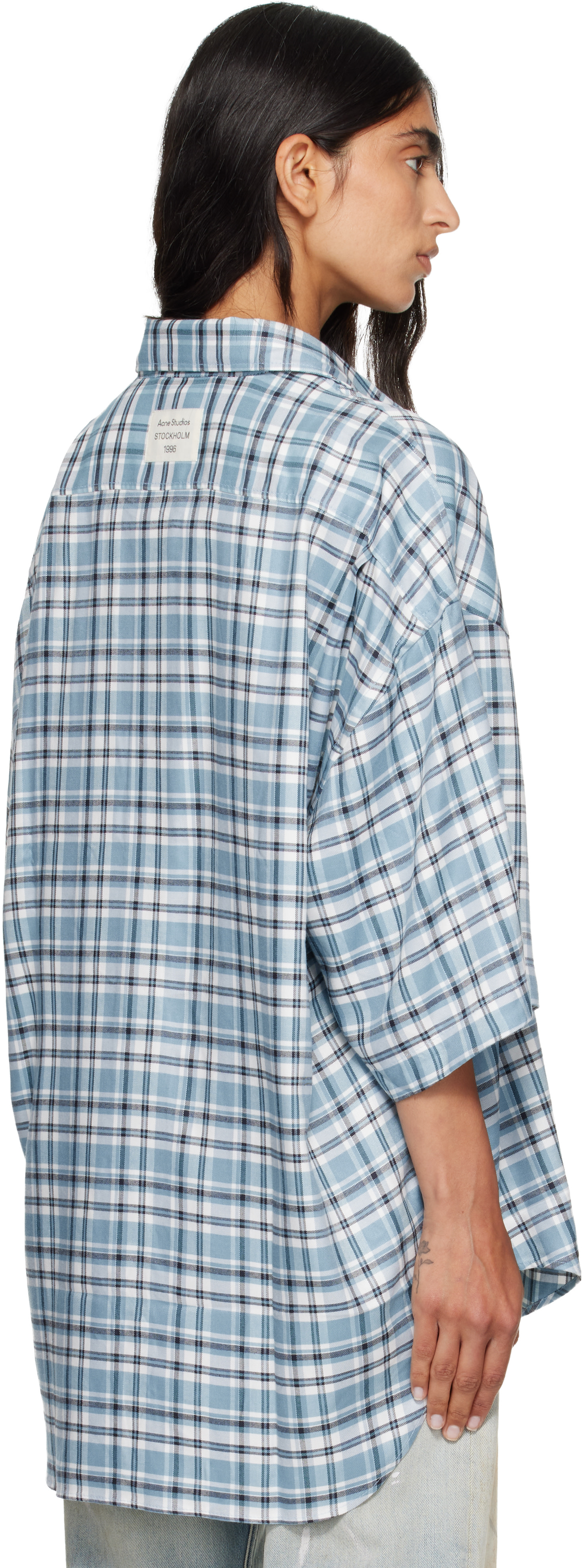 Acne Studios: Blue Checked Flannel Shirt | SSENSE