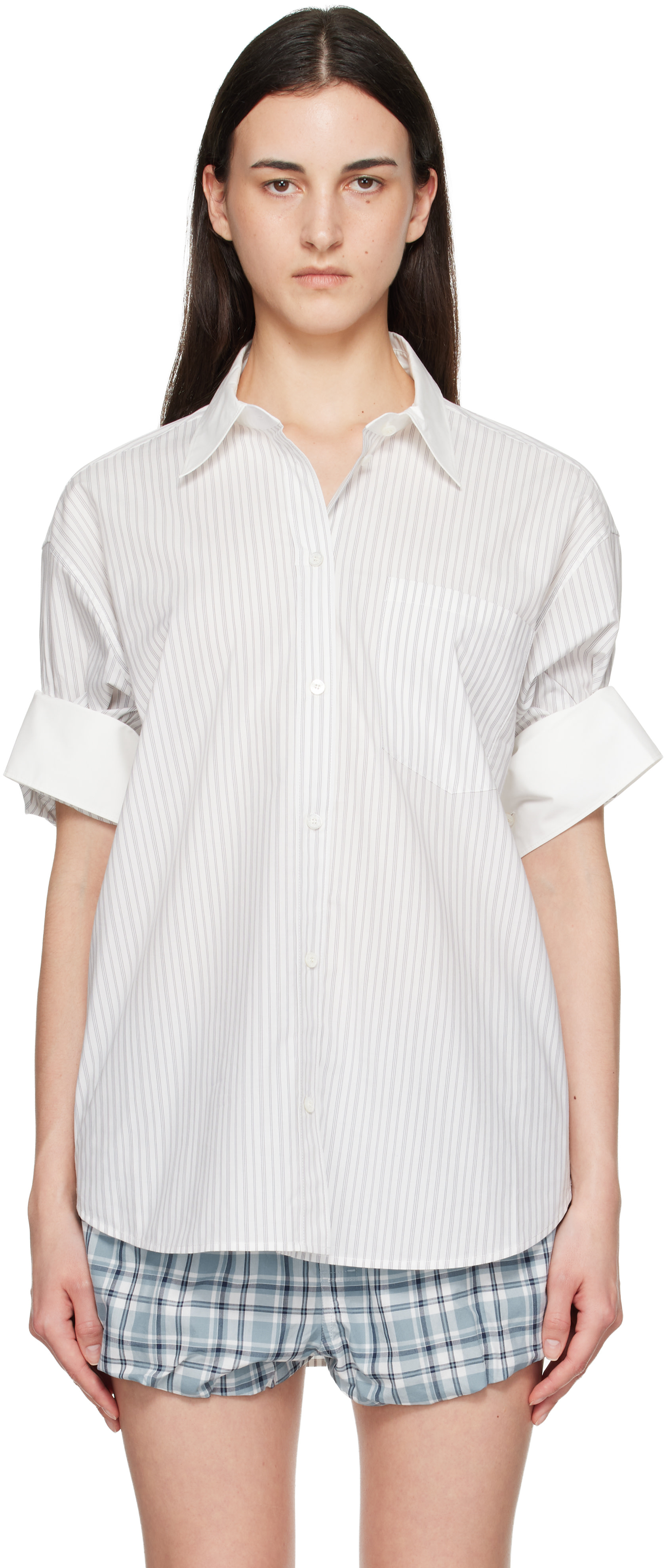 Acne Studios - Chemise Midsummer blanc et gris à rayures
