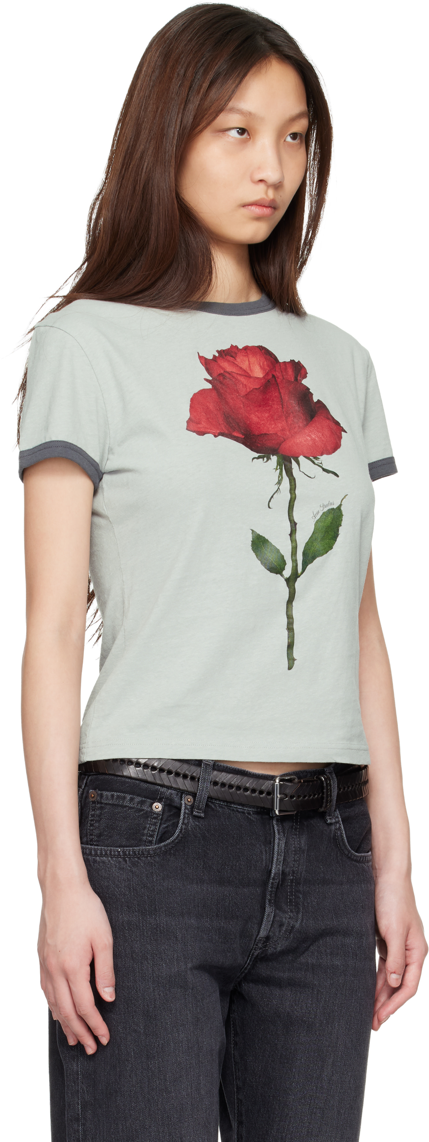 Acne Studios - T-shirt gris à image de rose