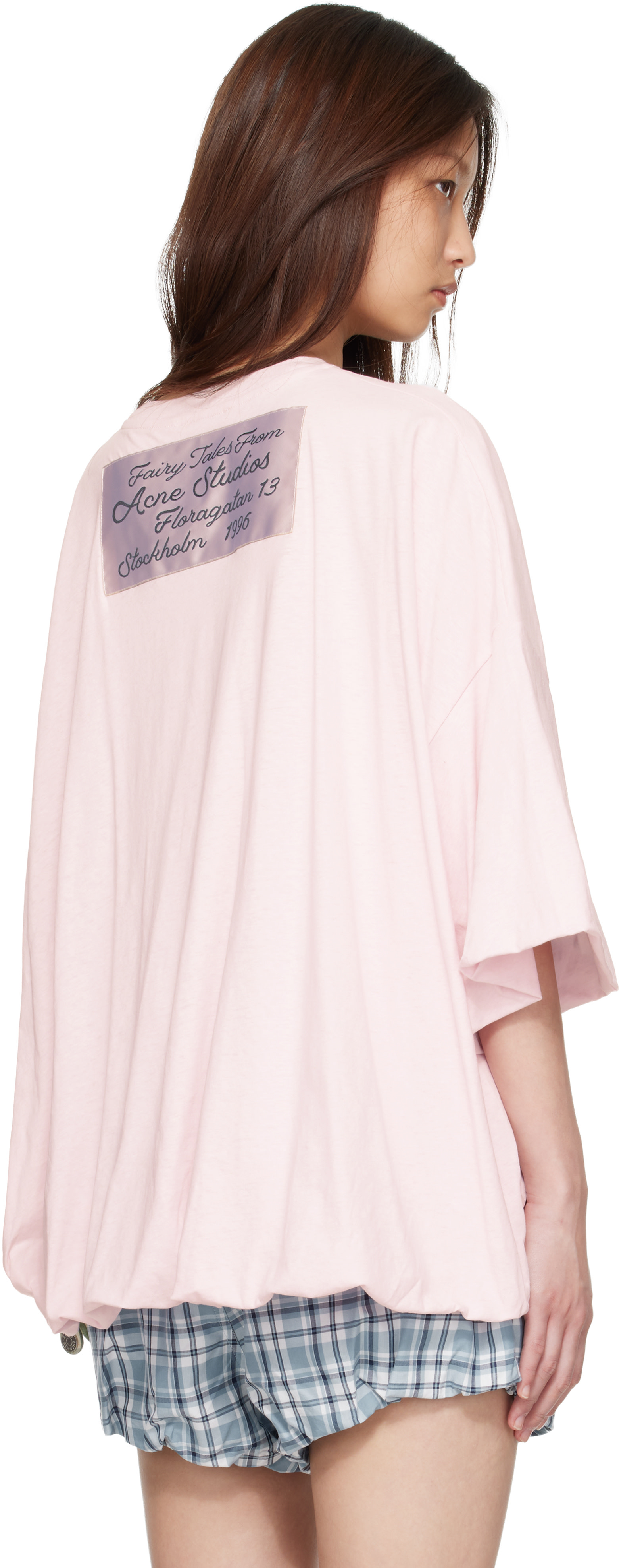 Acne Studios: Pink Gathered Logo T-shirt | SSENSE Canada