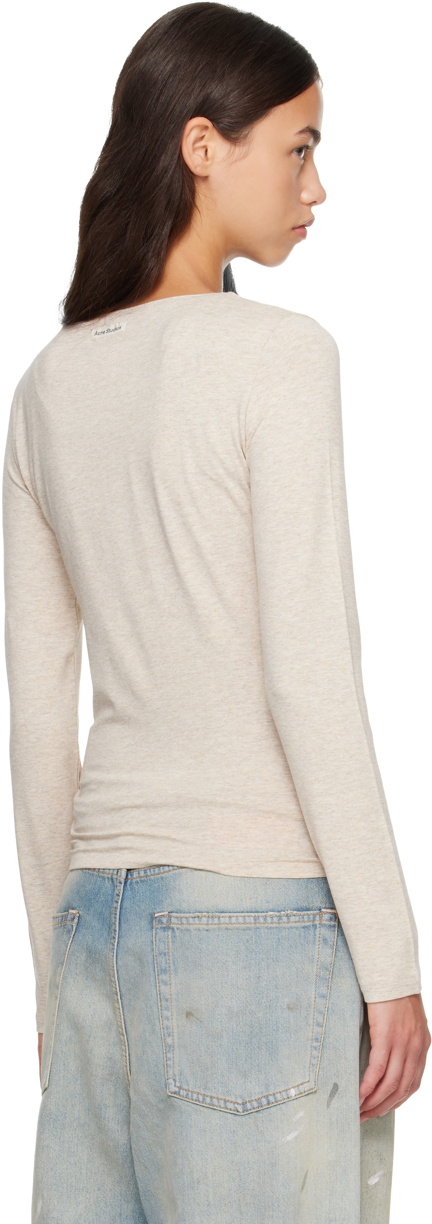 Acne Studios ベージュ Tシャツ Acne Studios: ベージュ Jersey Bow Tシャツ | SSENSE 日本