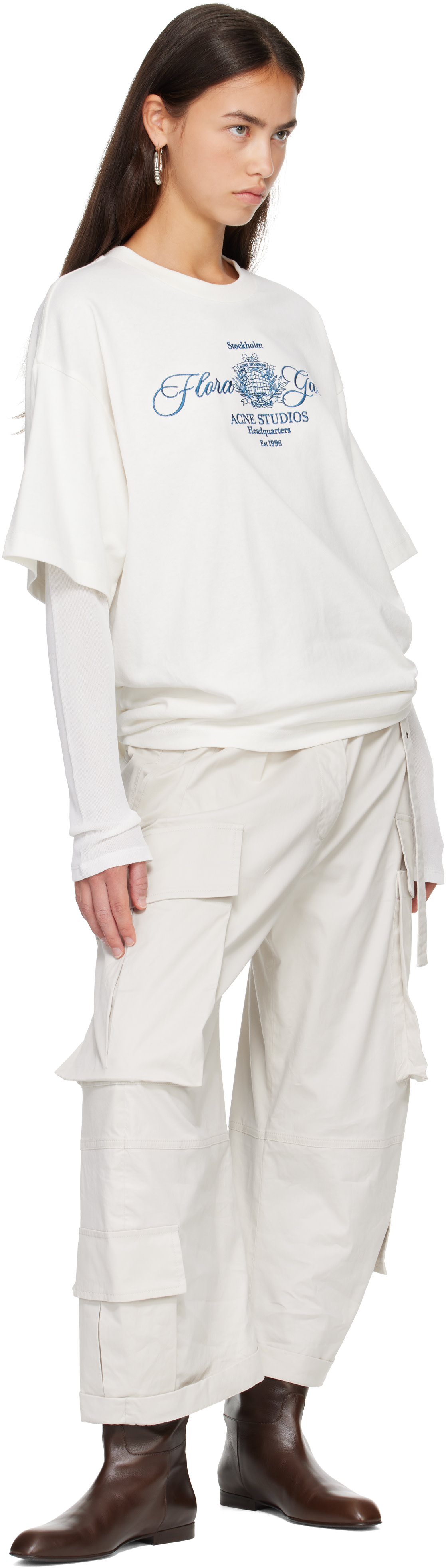Acne Studios: Off-White Embroidered Long Sleeve T-shirt | SSENSE Japan