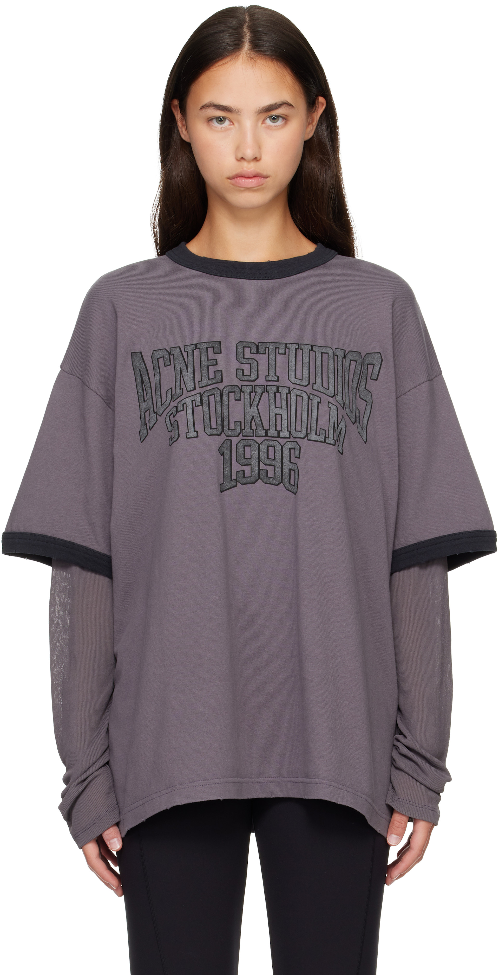 Acne Studios: Gray Layered Graphic Long Sleeve T-shirt | SSENSE
