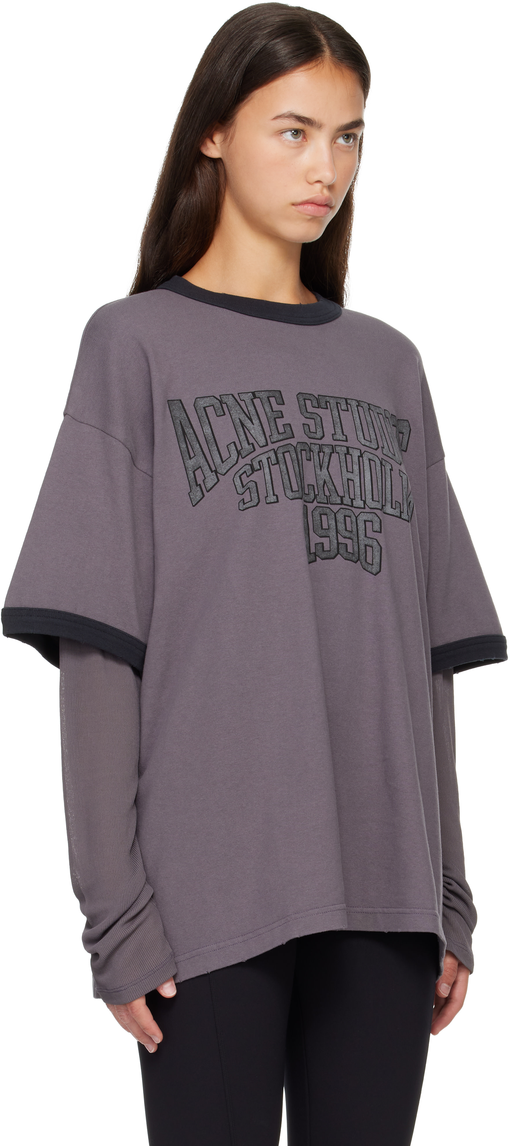 Acne Studios: Gray Layered Graphic Long Sleeve T-shirt | SSENSE