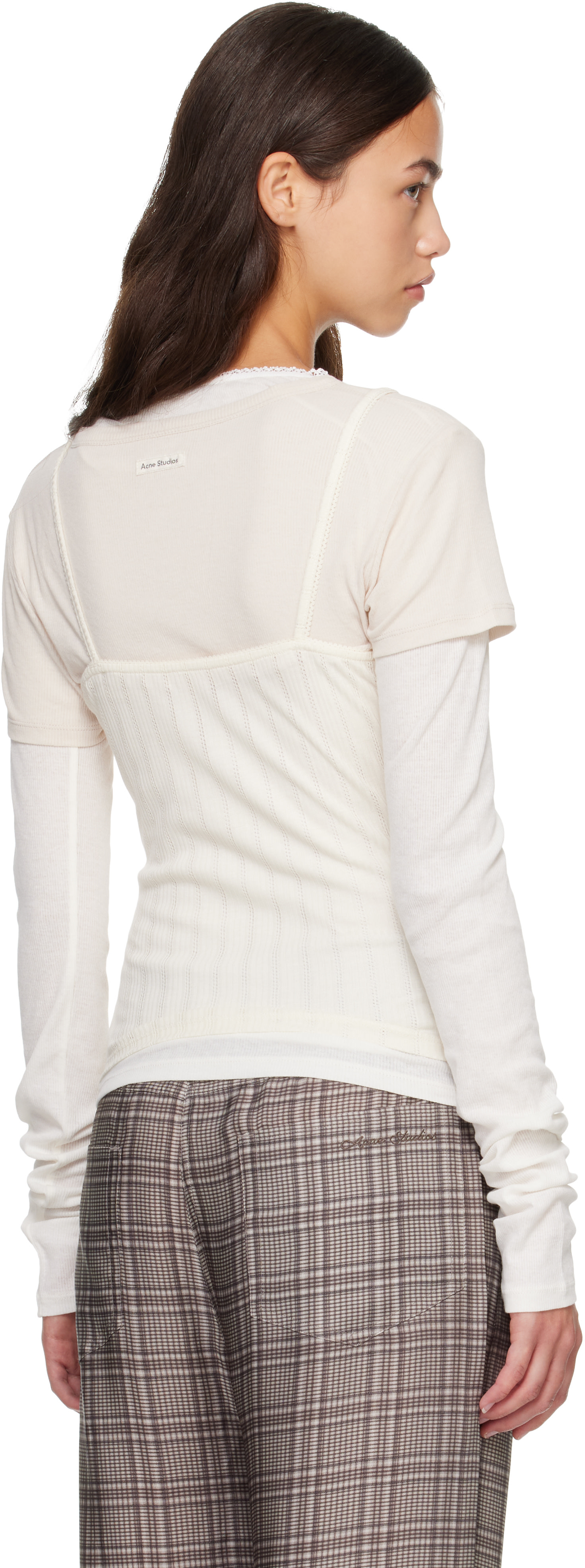 Acne Studios: ホワイト＆オフホワイト Layered Jersey Bow トップス 