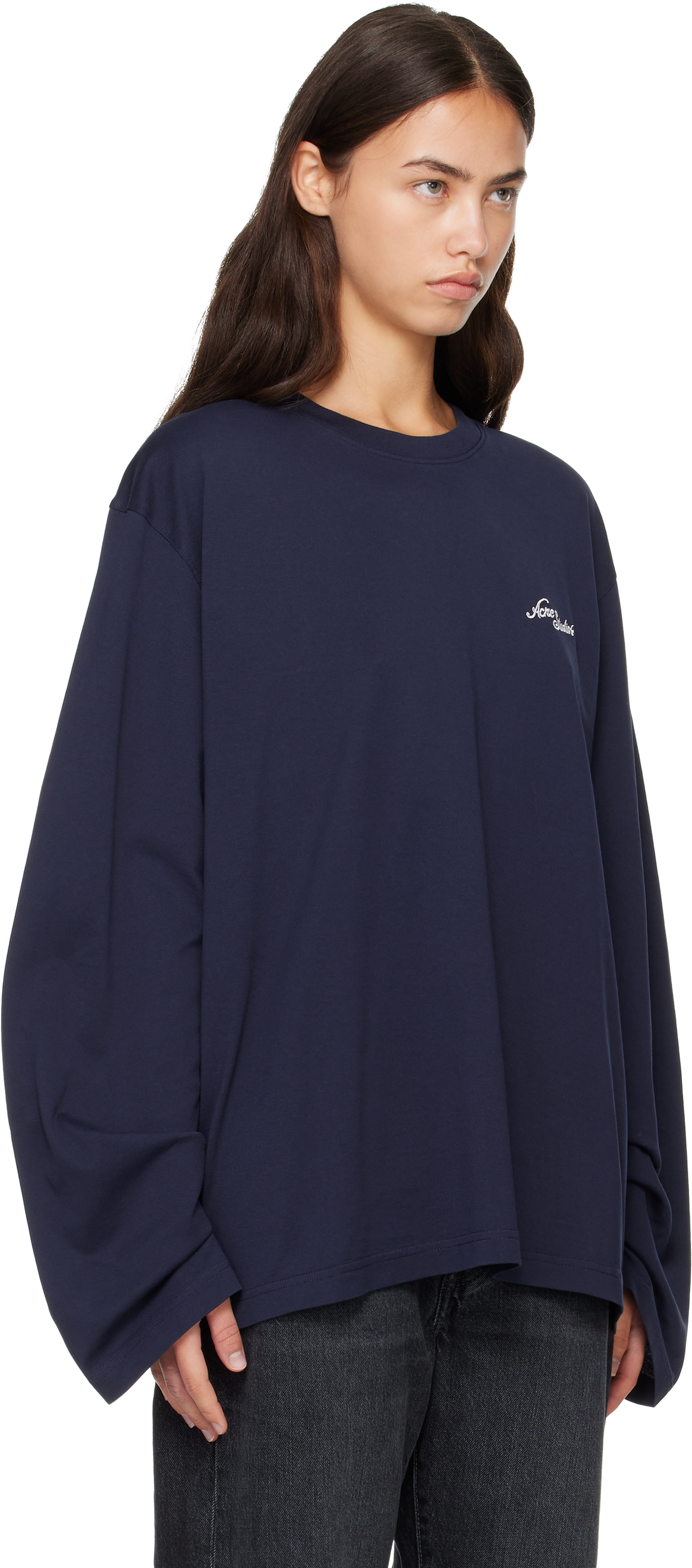 Acne Studios: ネイビー Jersey Logo Tシャツ | SSENSE 日本