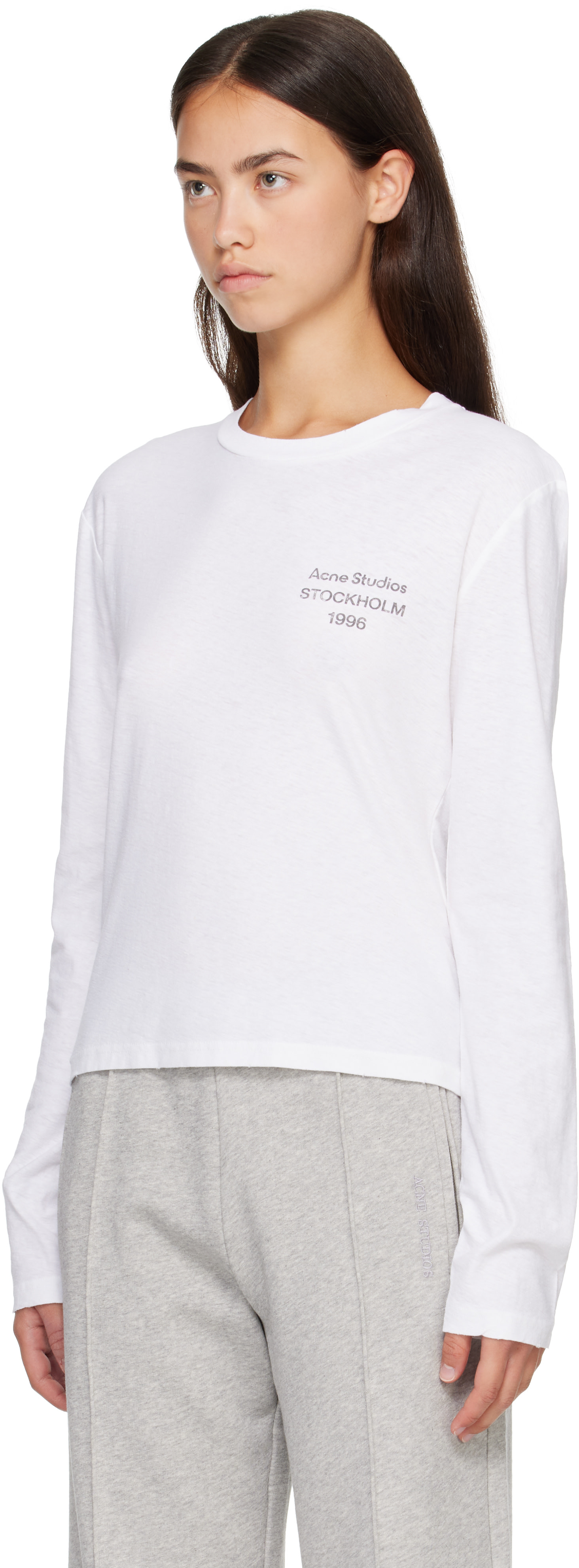 Acne Studios ロゴ 長袖 Tシャツ ホワイト Acne Studios: White Distressed Logo Long Sleeve T-shirt | SSENSE