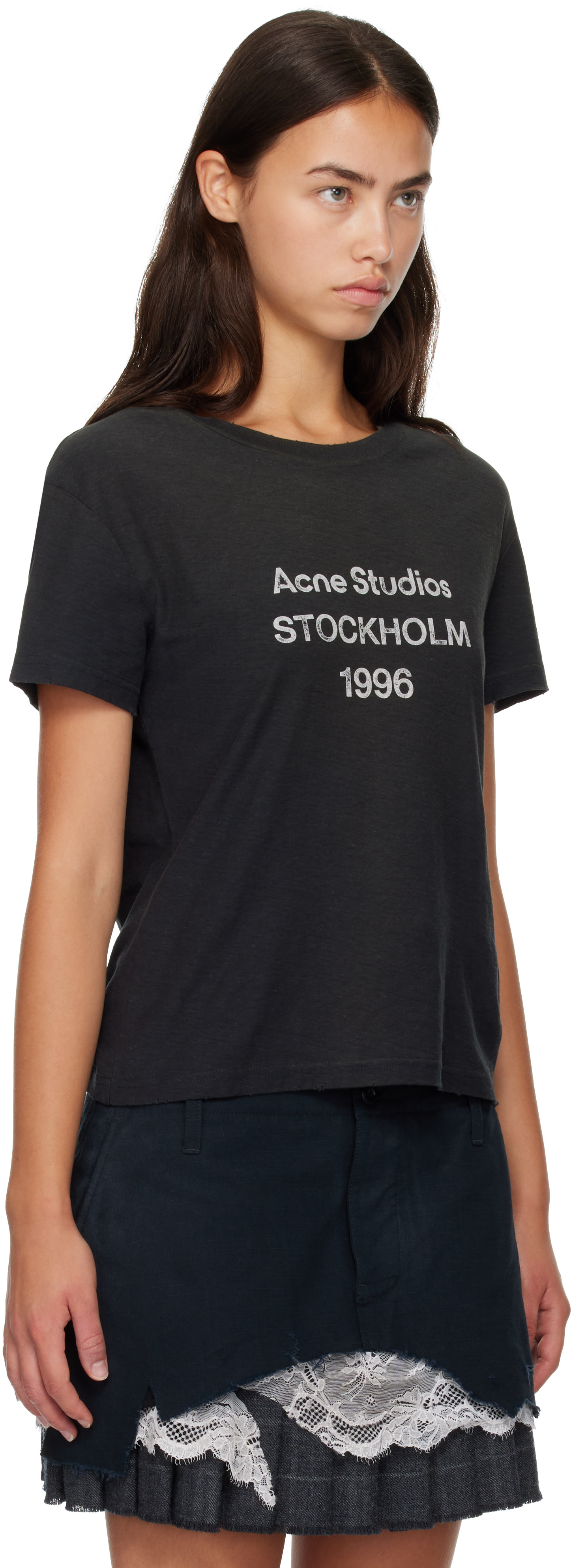 Acne Studios: Black Printed Logo T-shirt | SSENSE