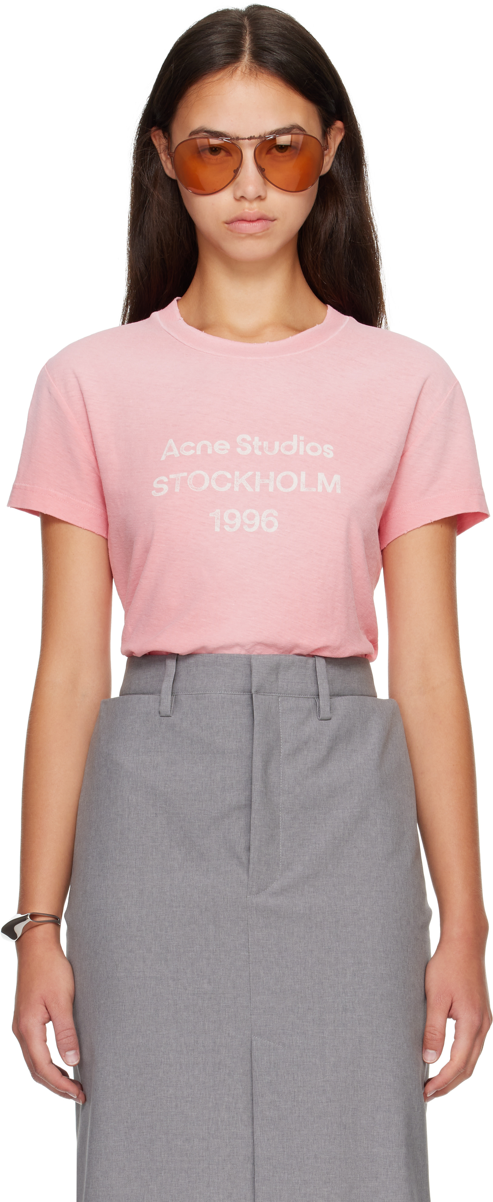 Acne Studios - T-shirt ajusté rose à logo