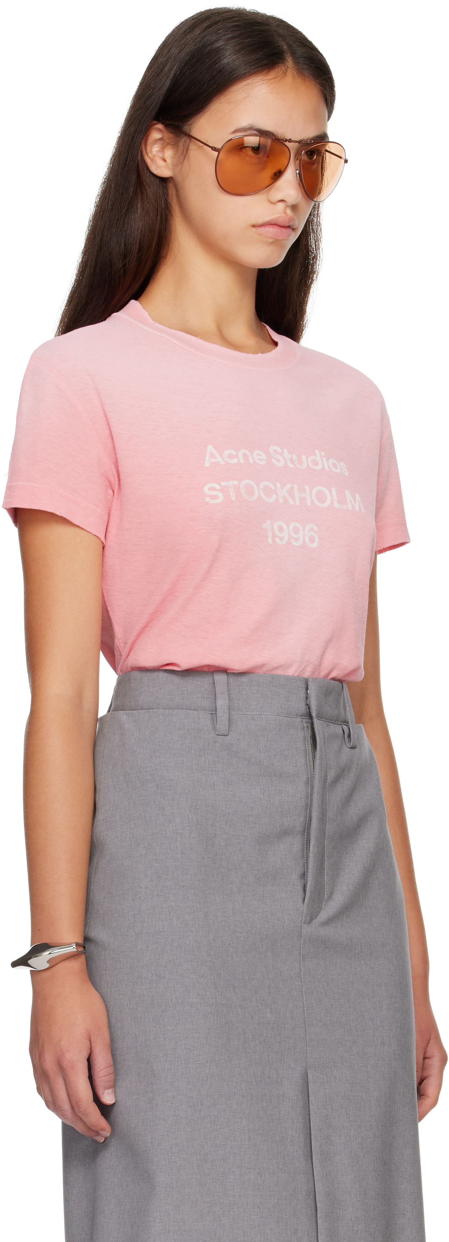 Acne Studios - T-shirt ajusté rose à logo