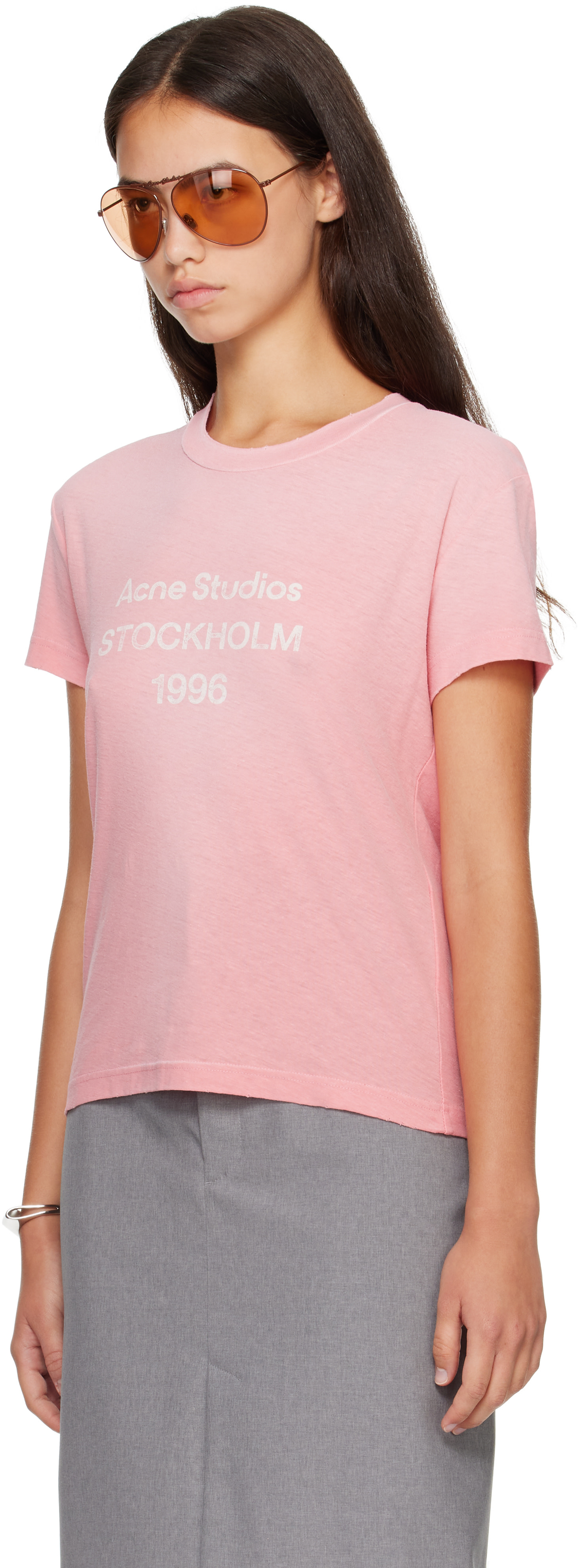 Acne Studios - T-shirt ajusté rose à logo