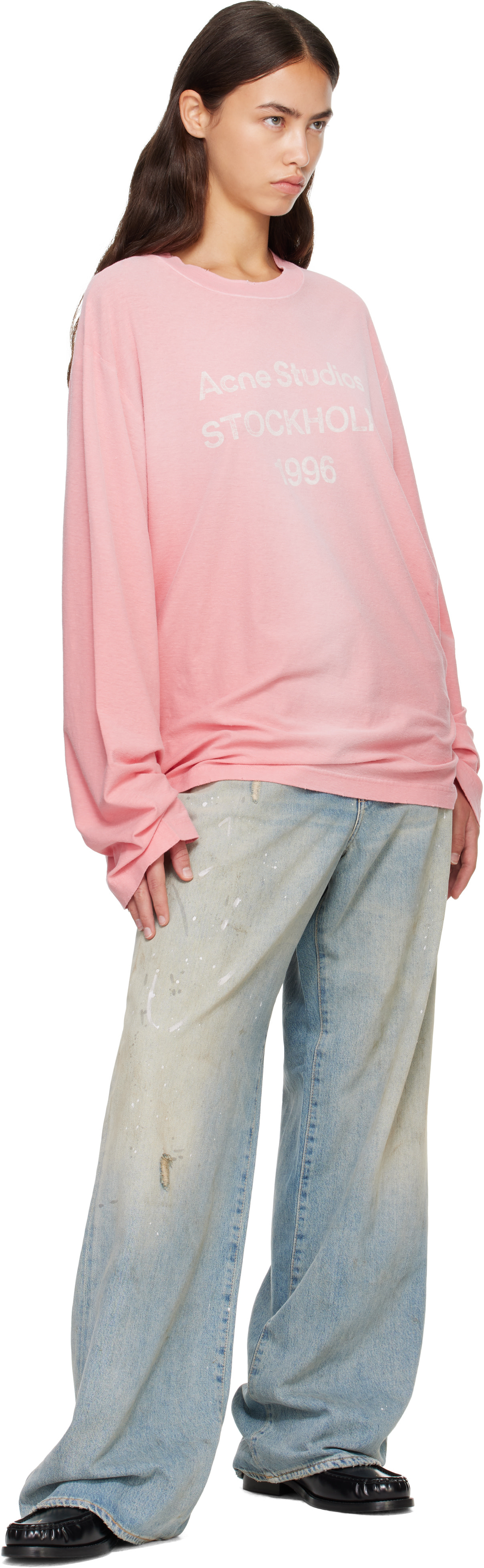 Acne Studios: ピンク Sprayed '1996' Logo Tシャツ | SSENSE 日本