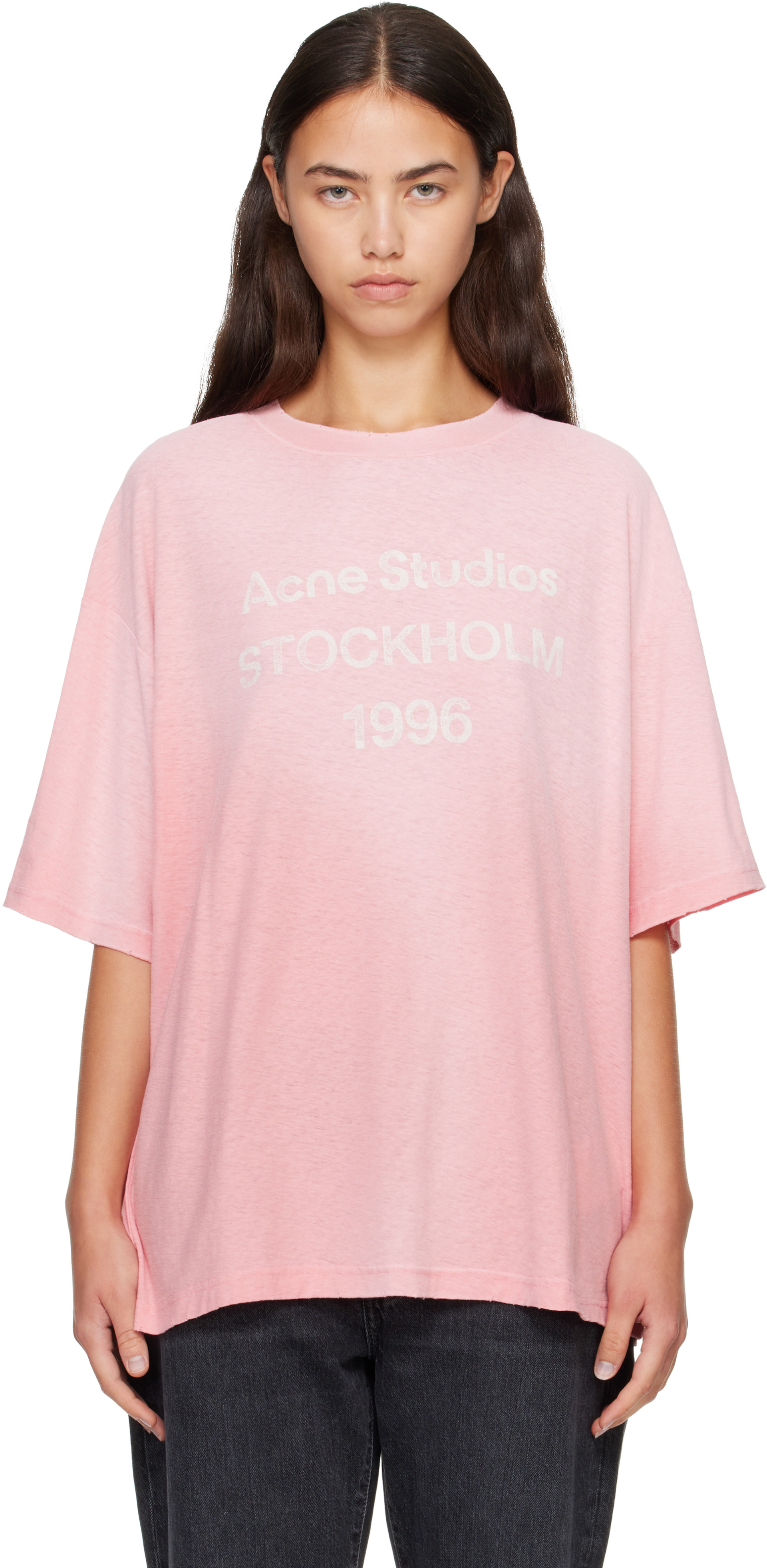 Acne Studios - ピンク Sprayed Logo Tシャツ