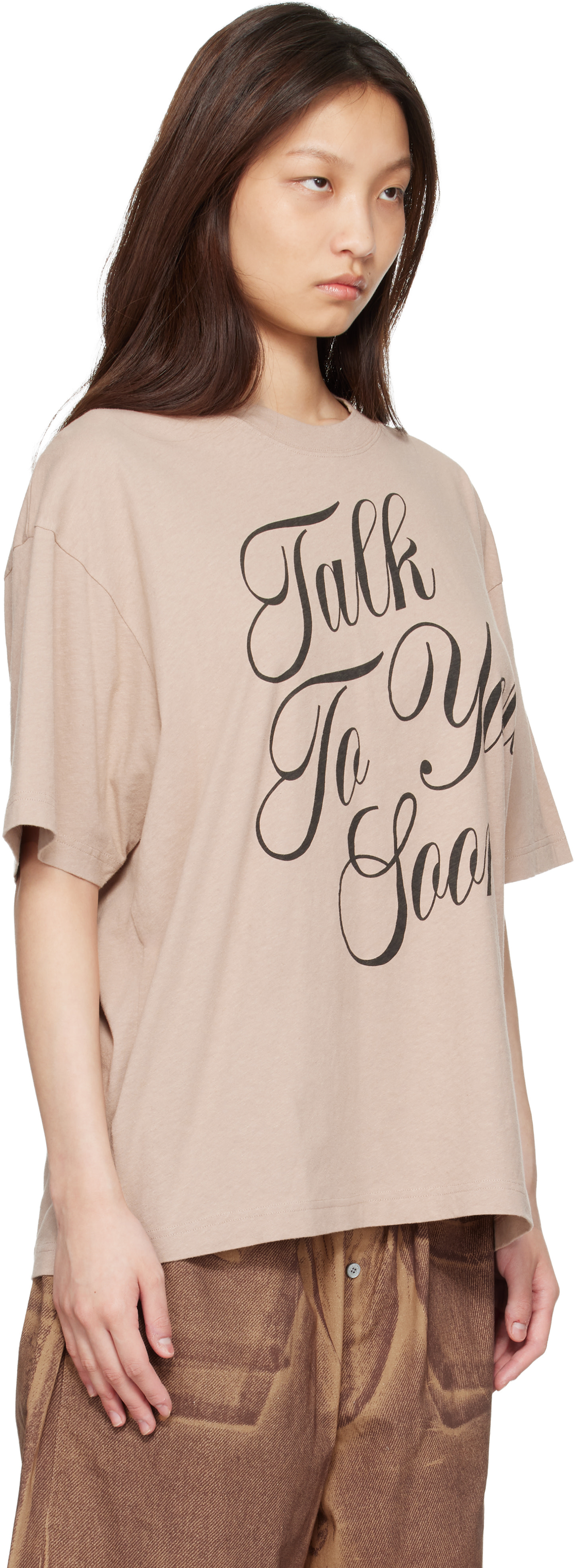 Acne Studios: Beige 'Talk To You Soon' T-shirt | SSENSE