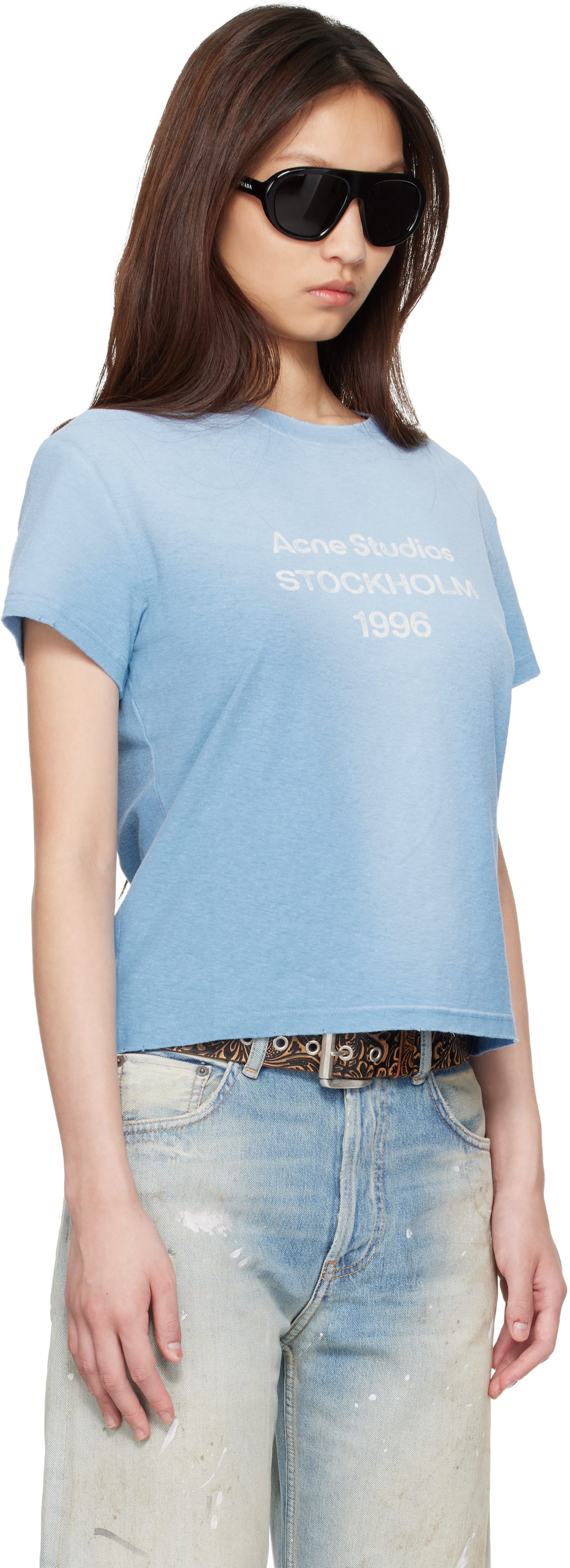 Acne Studios - T-shirt ajusté bleu à logo