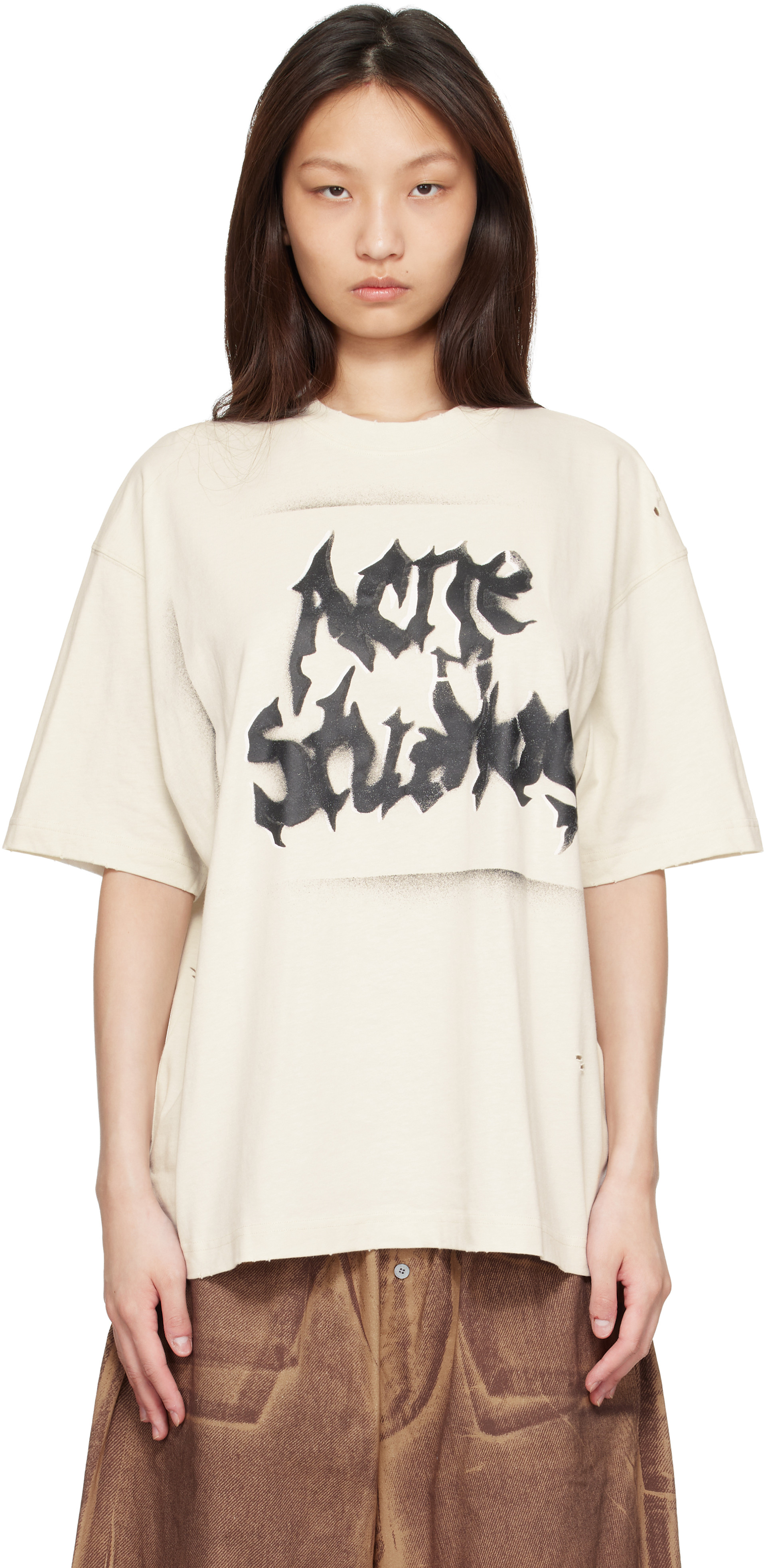 Acne Studios: Off-White Gothic Logo T-shirt | SSENSE