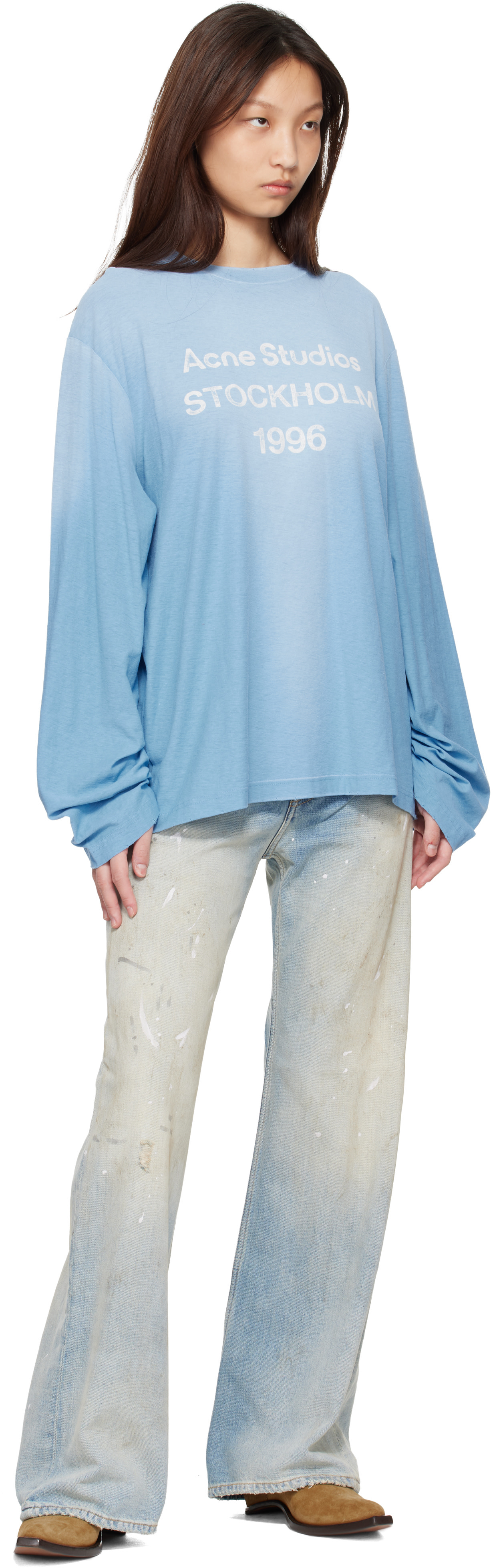 Acne Studios: ブルー Sprayed 1996 ロゴ Tシャツ | SSENSE 日本