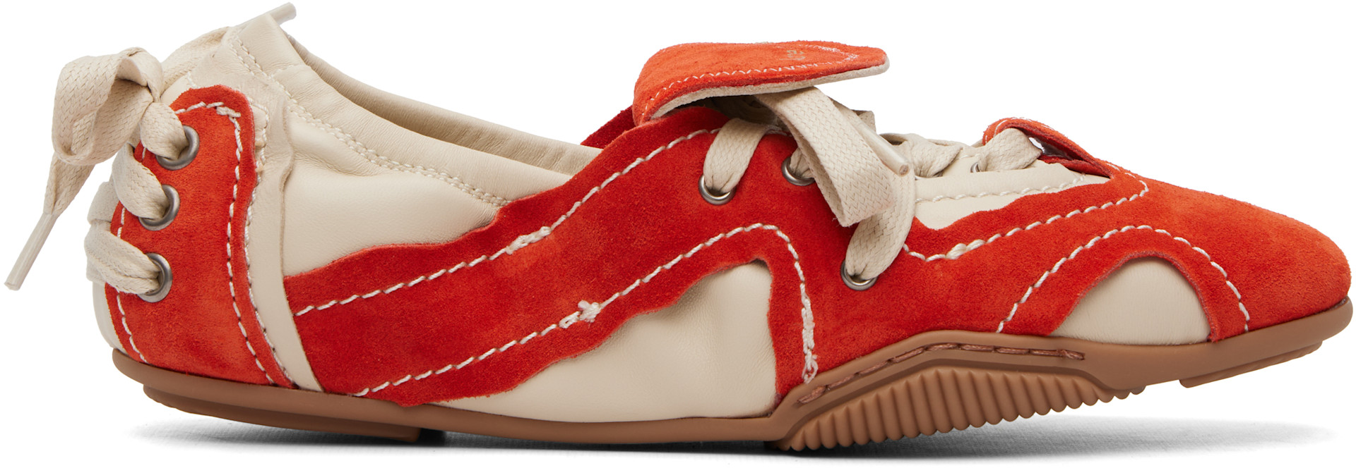 Acne Studios: Off-White & Orange Suede Lace-Up Sneakers | SSENSE