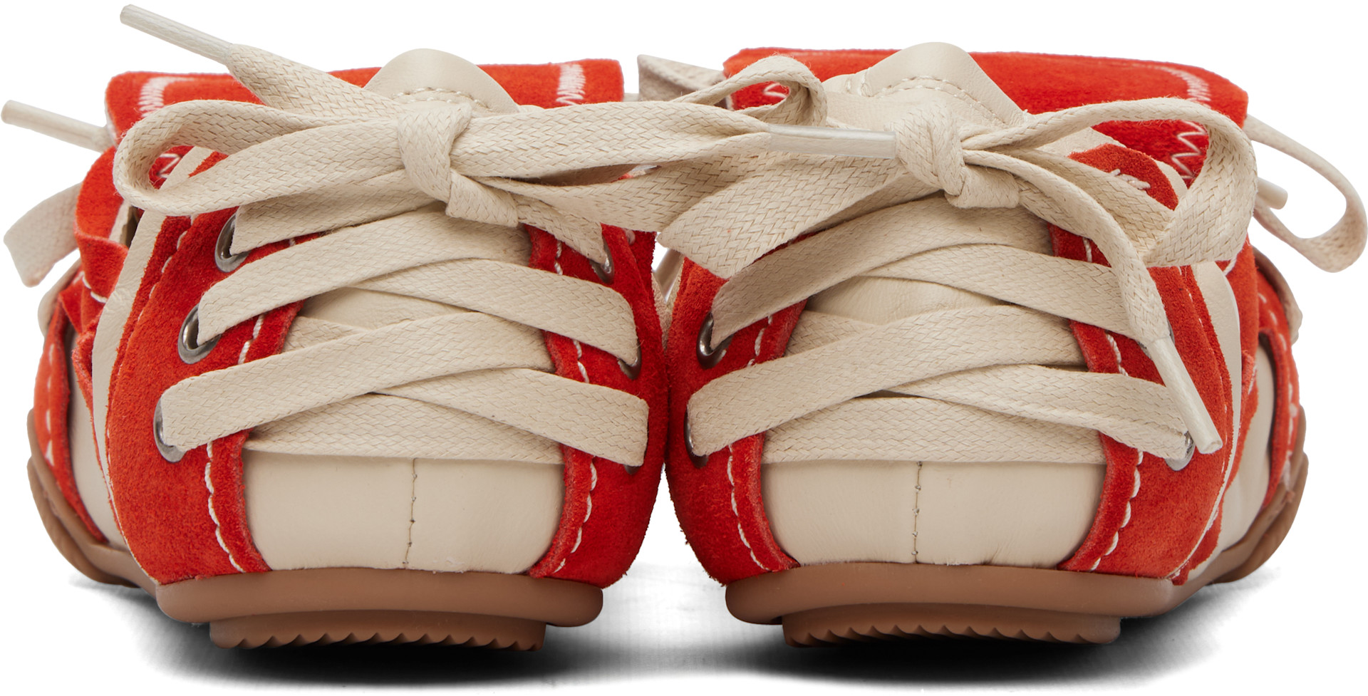 Acne Studios: Off-White & Orange Suede Lace-Up Sneakers | SSENSE