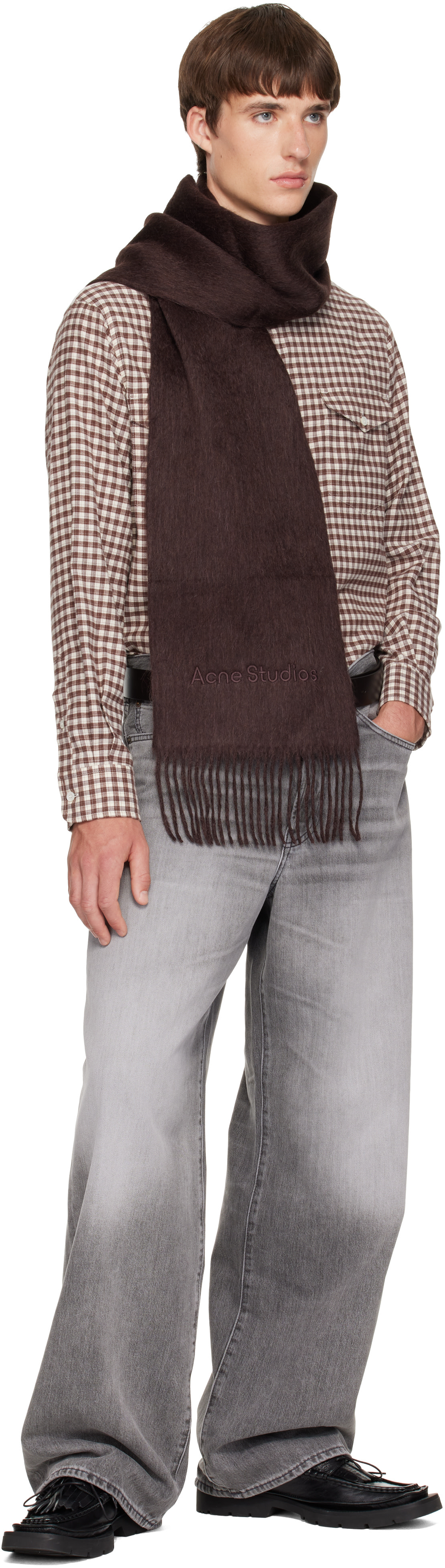 Acne Studios - Écharpe beige en laine à franges