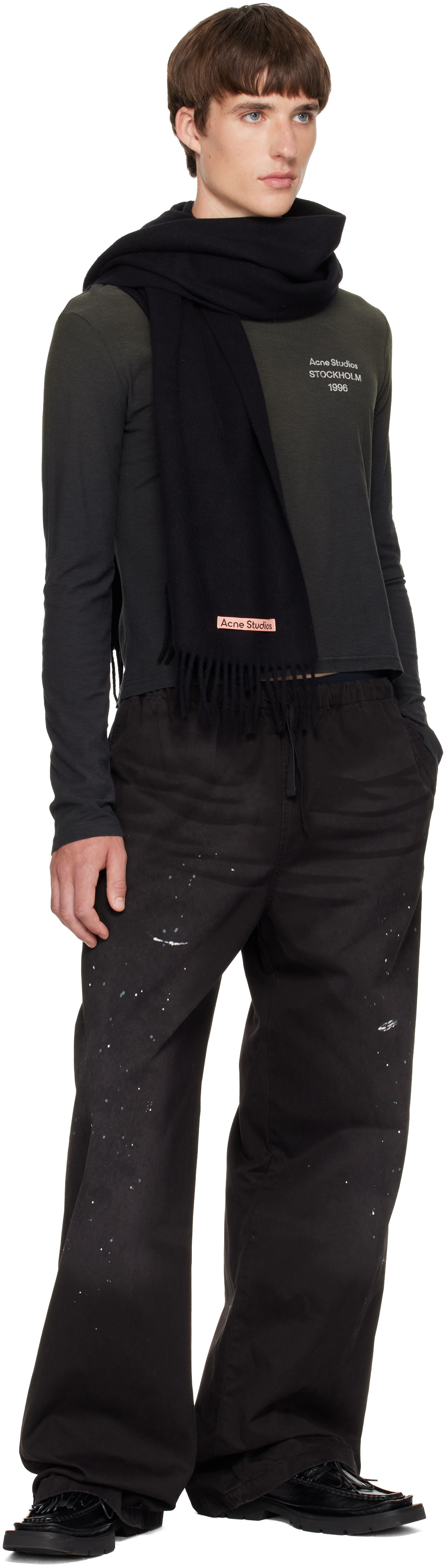 Acne Studios - 黑色 Fringed Wool 围巾