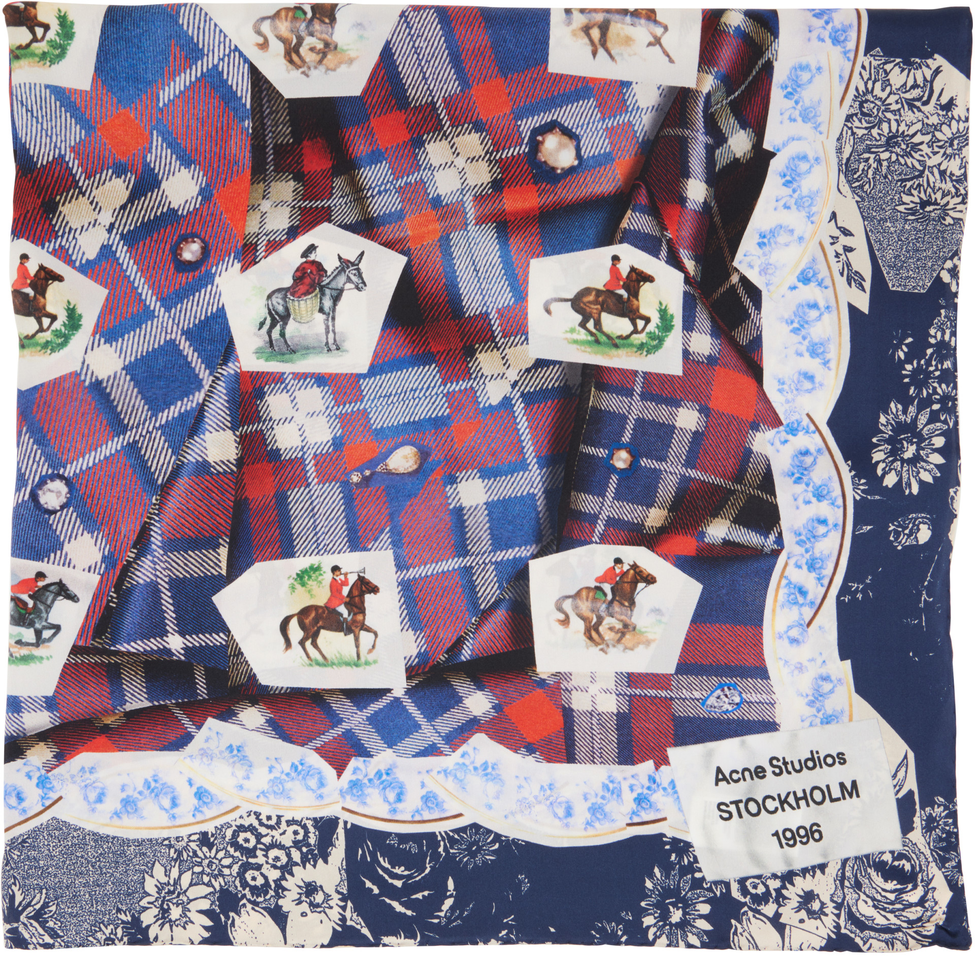 Acne Studios - Blue & Red Printed Silk Scarf