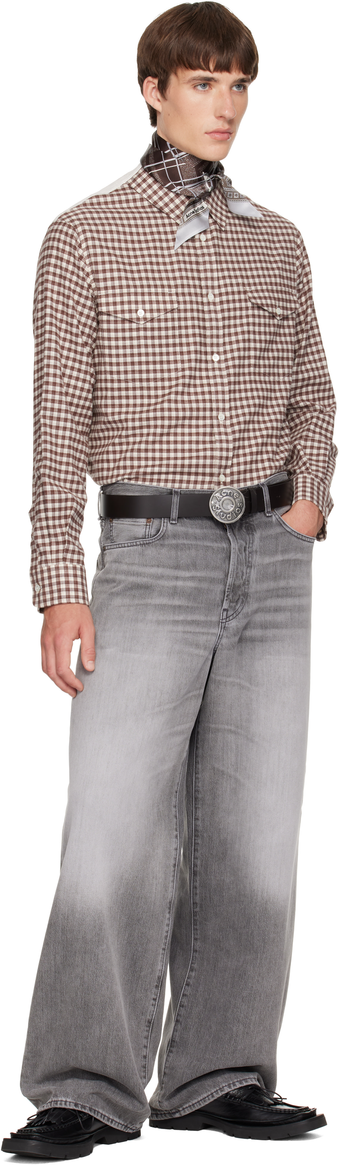 Acne Studios - 棕色 Silk Check 围巾