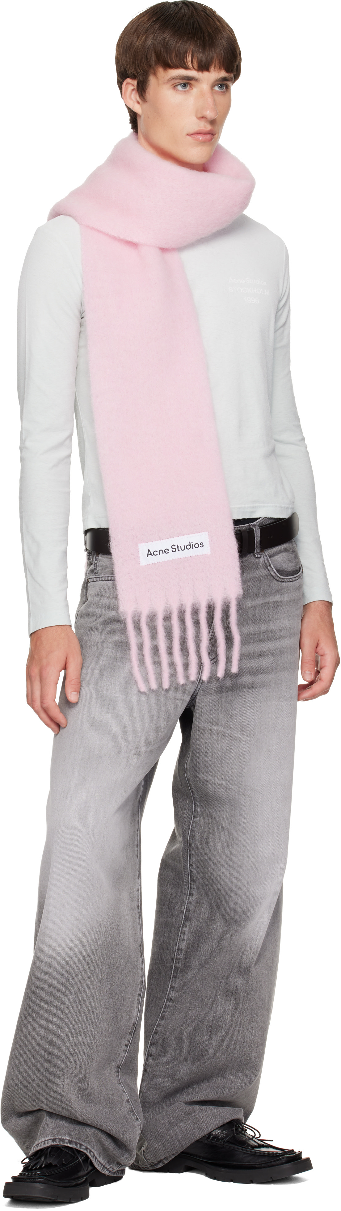 Acne Studios - Écharpe rose à logo et à franges