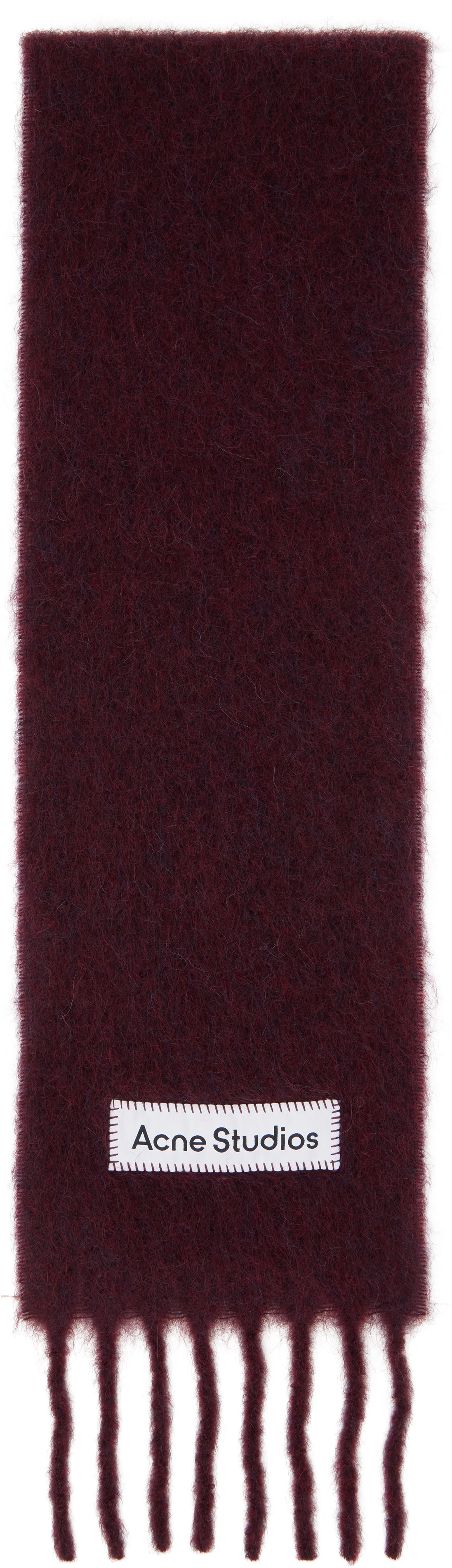 Acne Studios - Écharpe bourgogne à logo et à franges