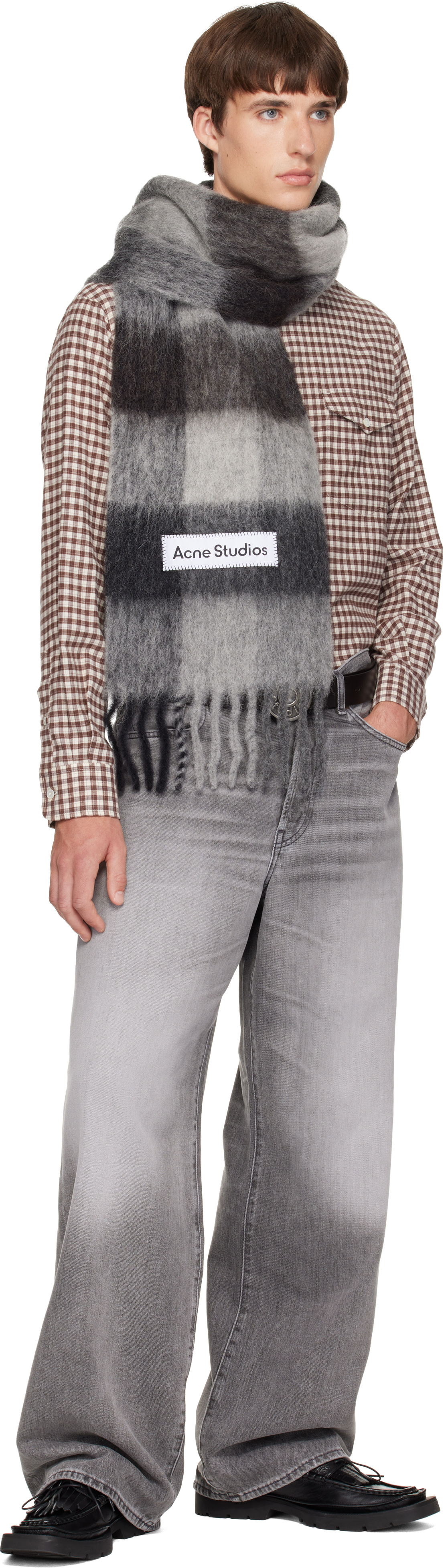 Acne Studios - 灰色 & 黑色 Check Wool 围巾