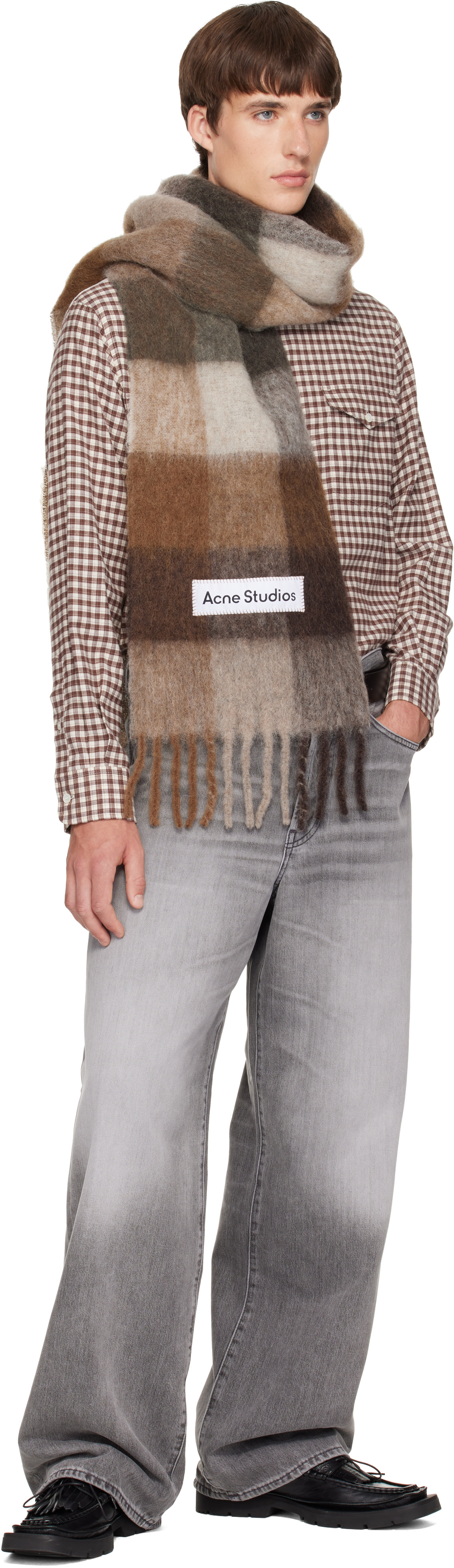 Acne Studios - Brown & Beige Check Wool Scarf