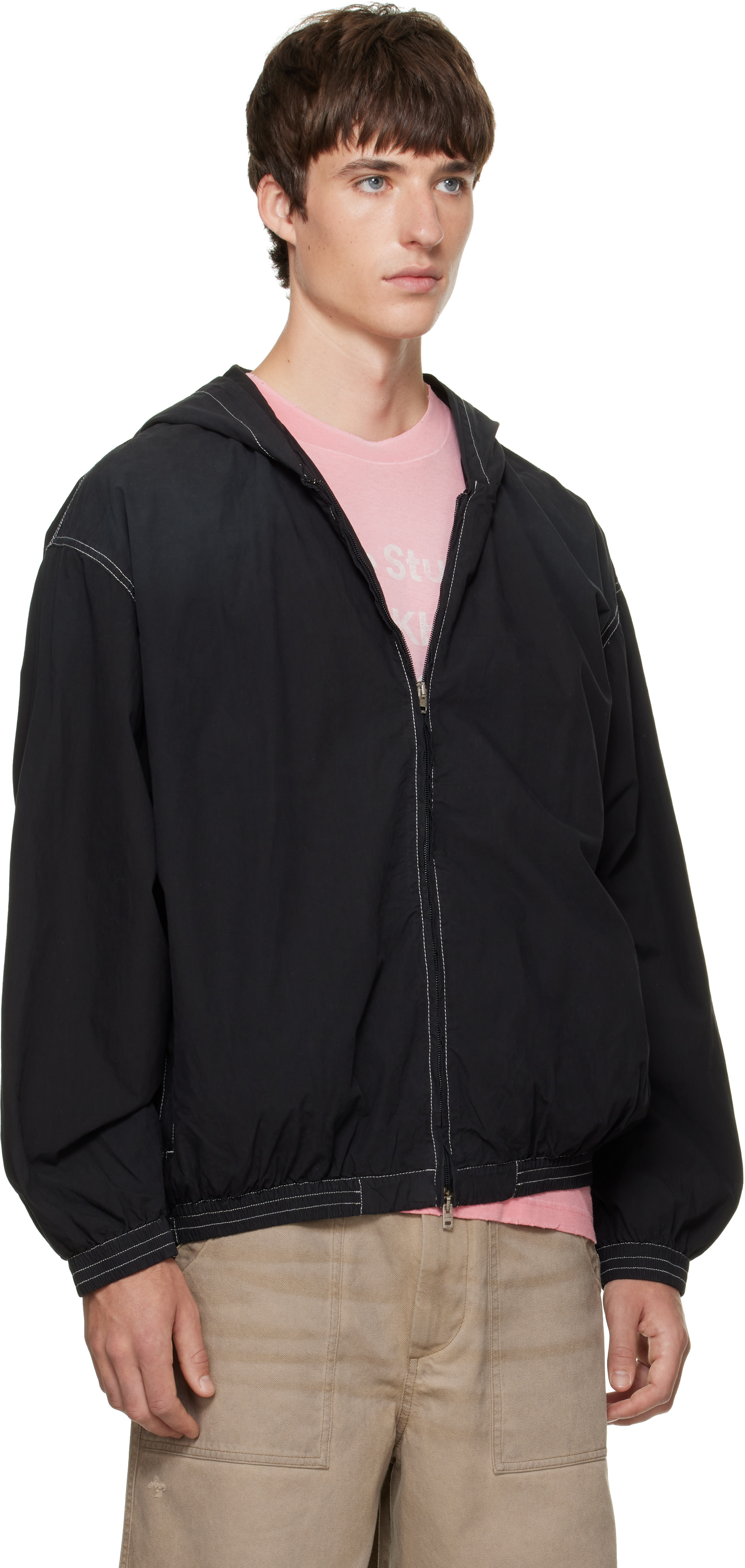 Acne Studios - Blouson noir à logo et à capuche