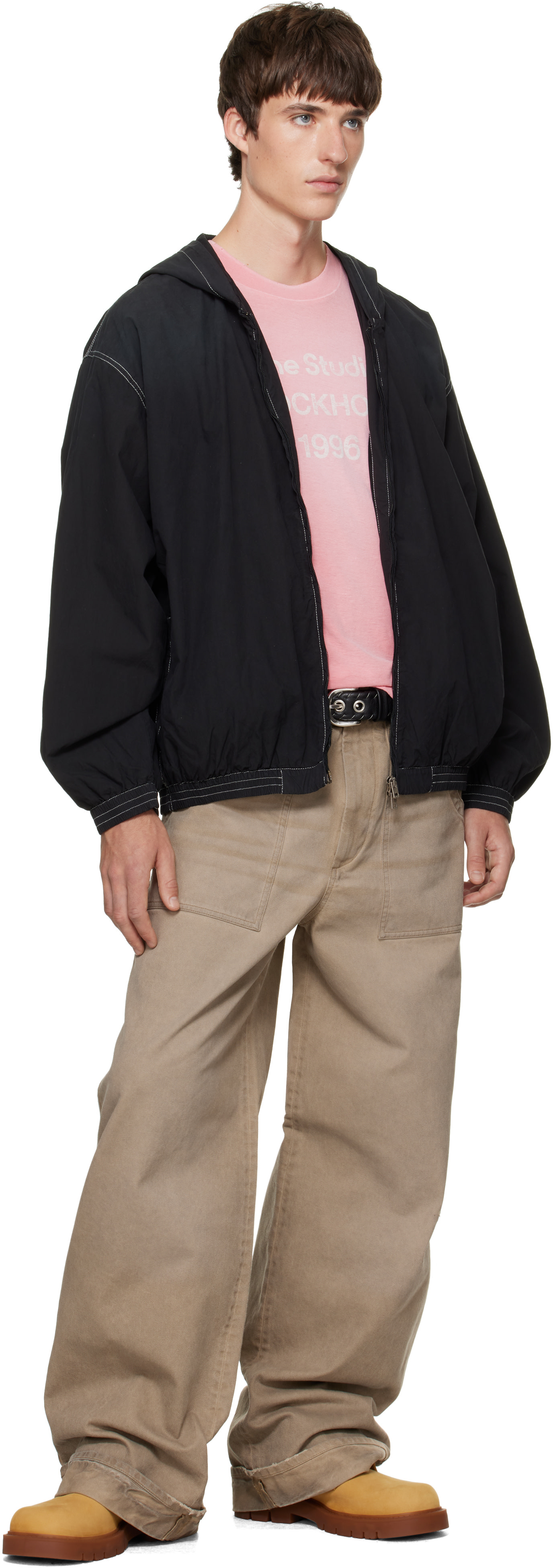 Acne Studios - Blouson noir à logo et à capuche