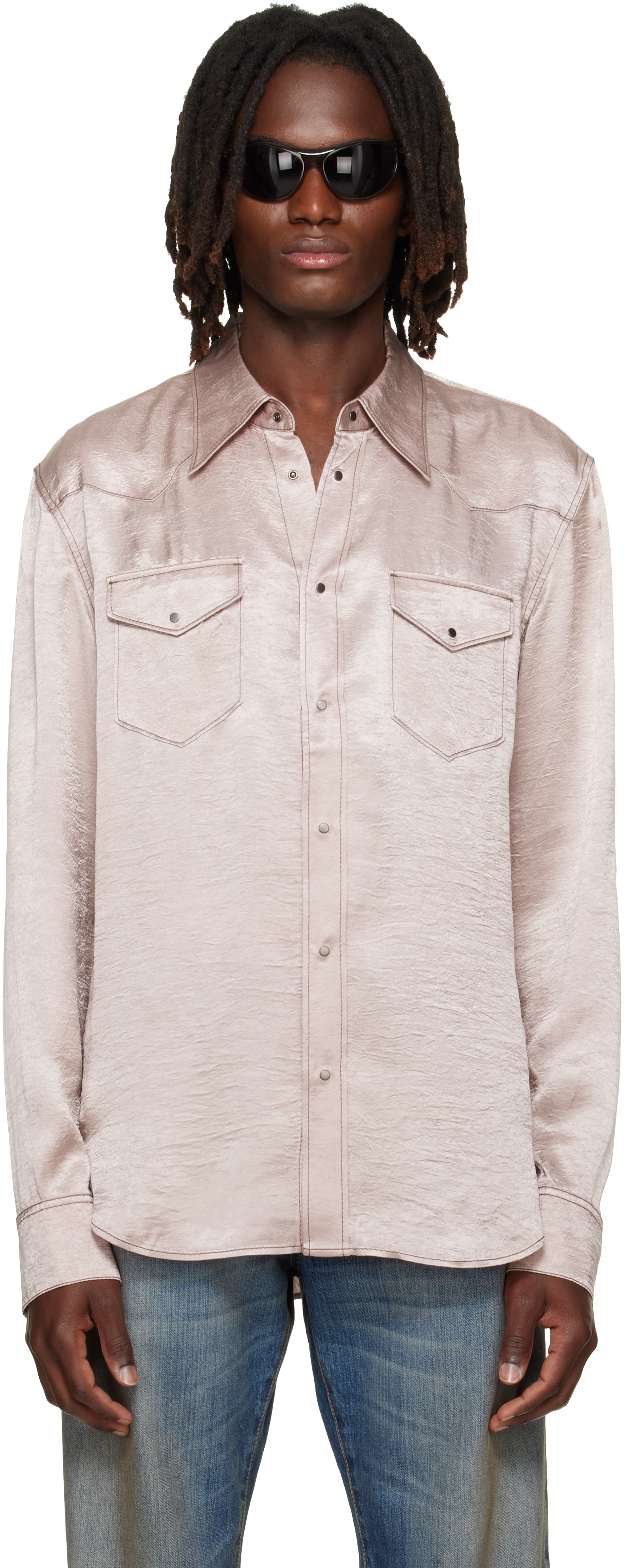 Acne Studios - ピンク Textured サテン ボタンアップシャツ
