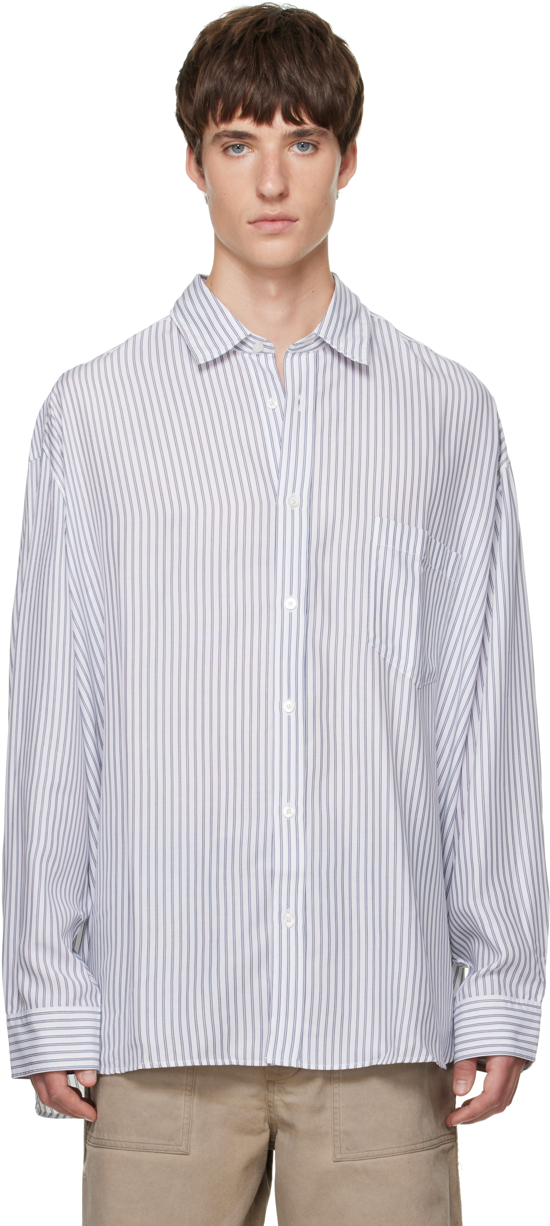 Acne Studios - White & Navy Striped Button-Up Shirt