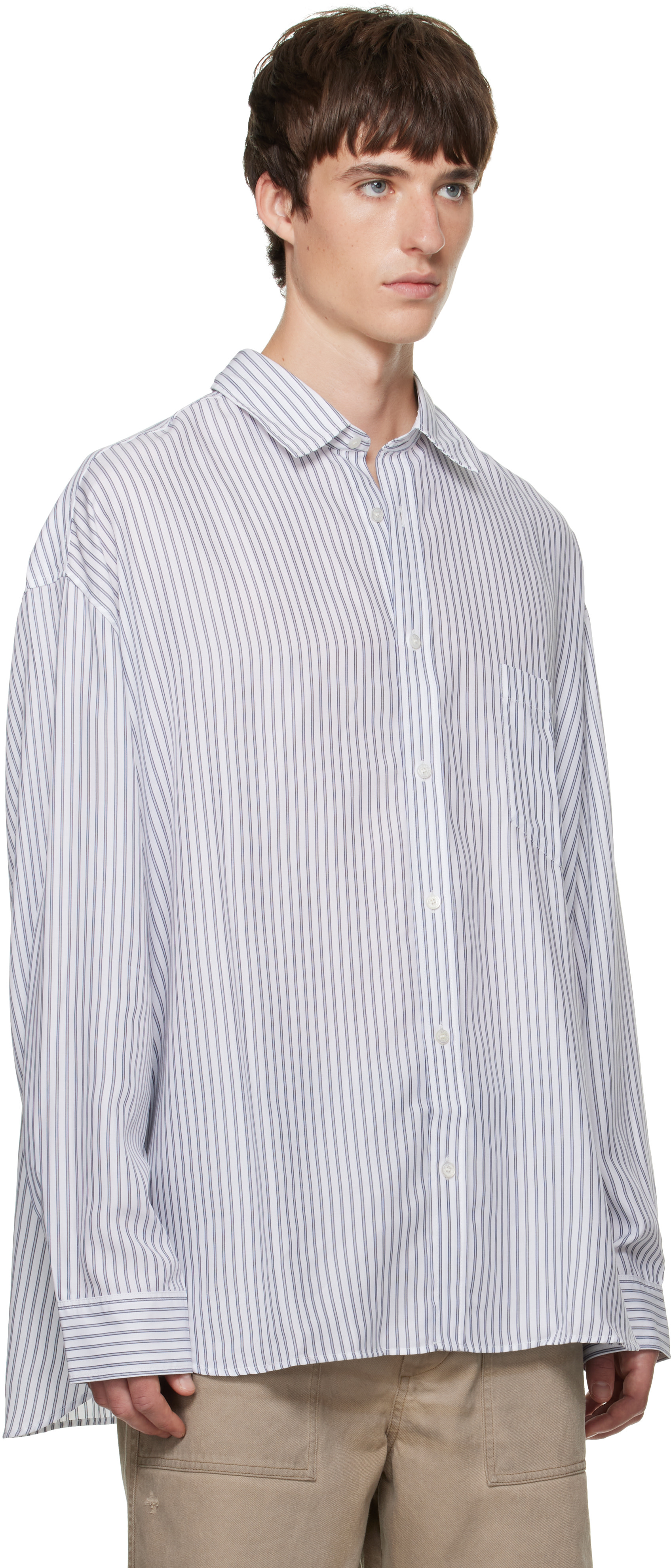 Acne Studios - White & Navy Striped Button-Up Shirt