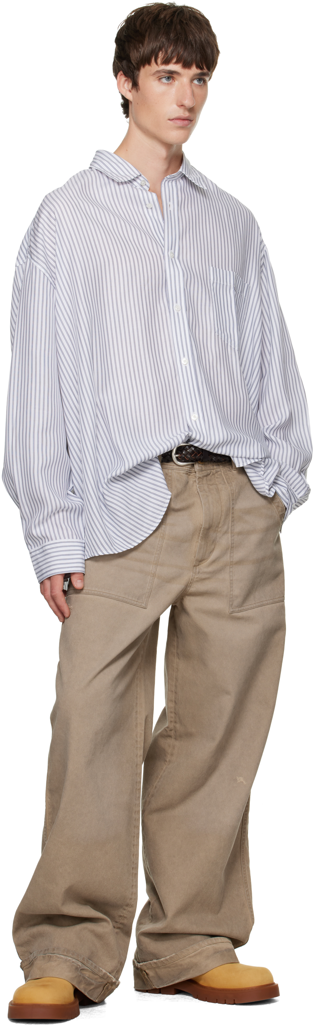 Acne Studios - White & Navy Striped Button-Up Shirt
