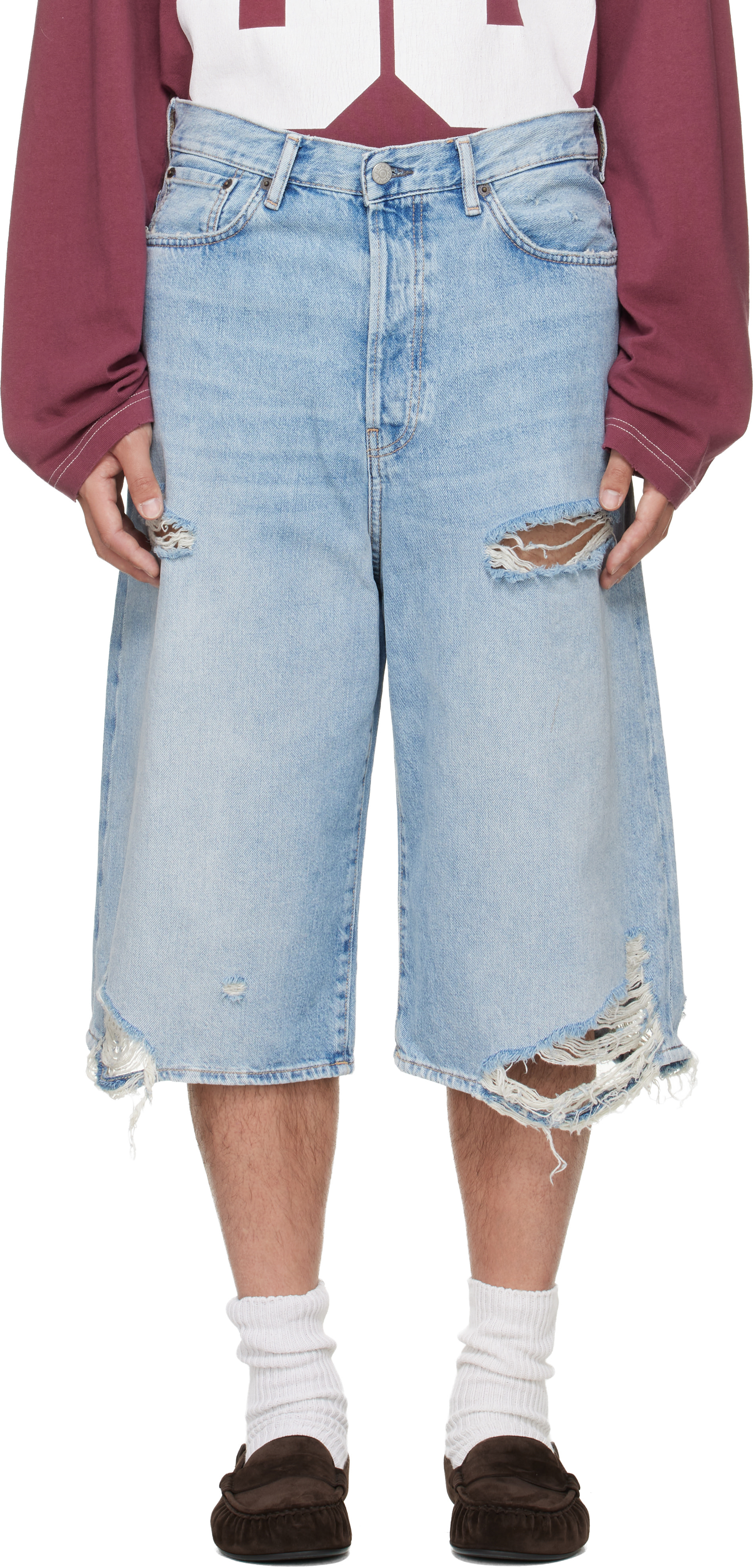 Acne Studios - Short bleu en denim à effet usé