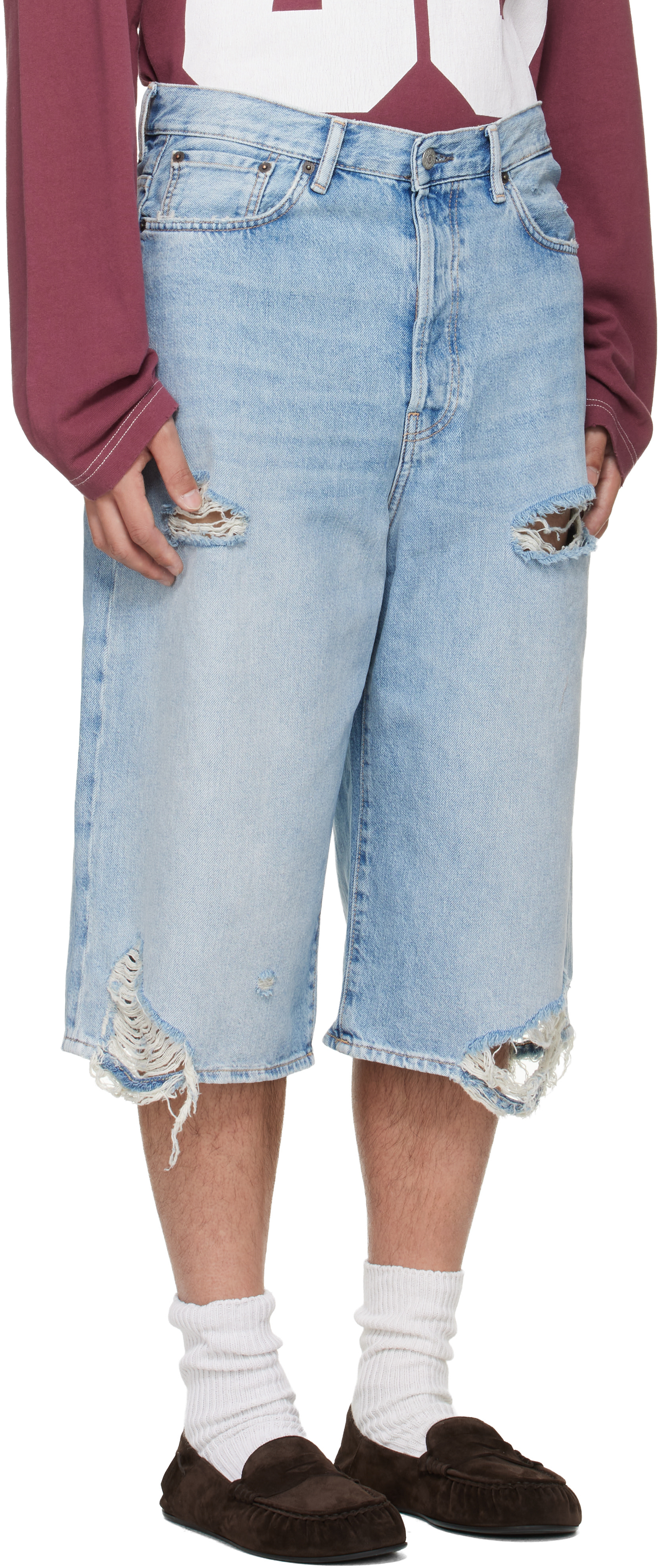 Acne Studios - Short bleu en denim à effet usé