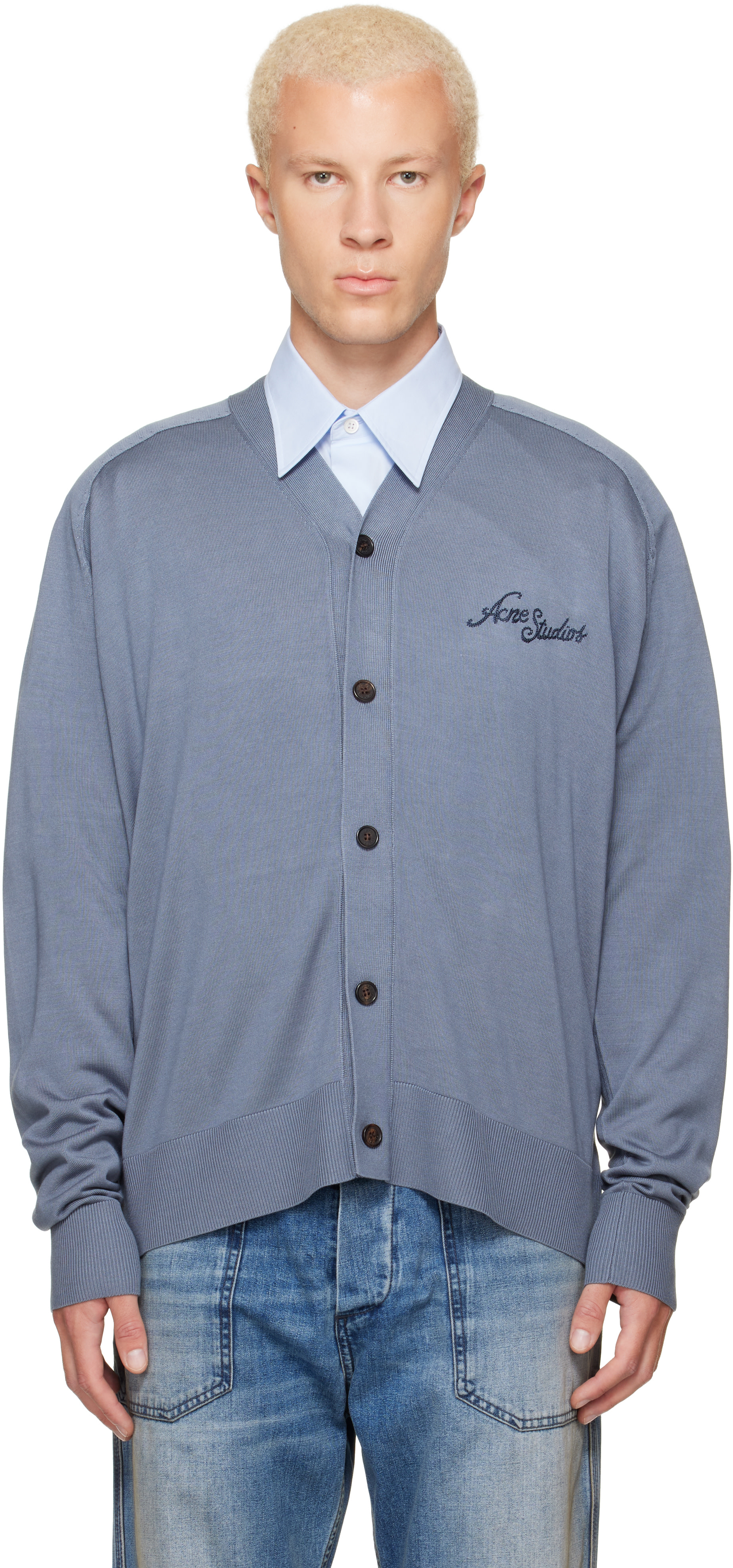 Acne Studios - Blue Silk V-Neck Cardigan