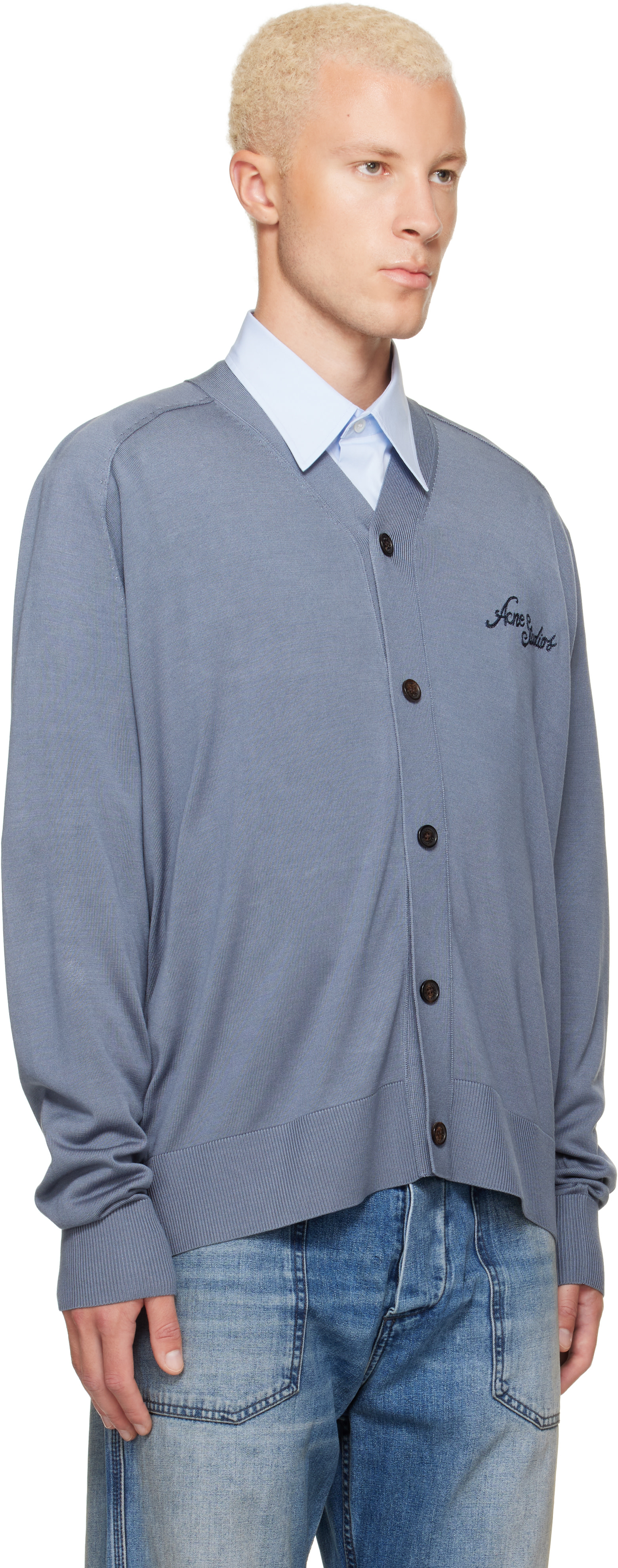 Acne Studios - Blue Silk V-Neck Cardigan