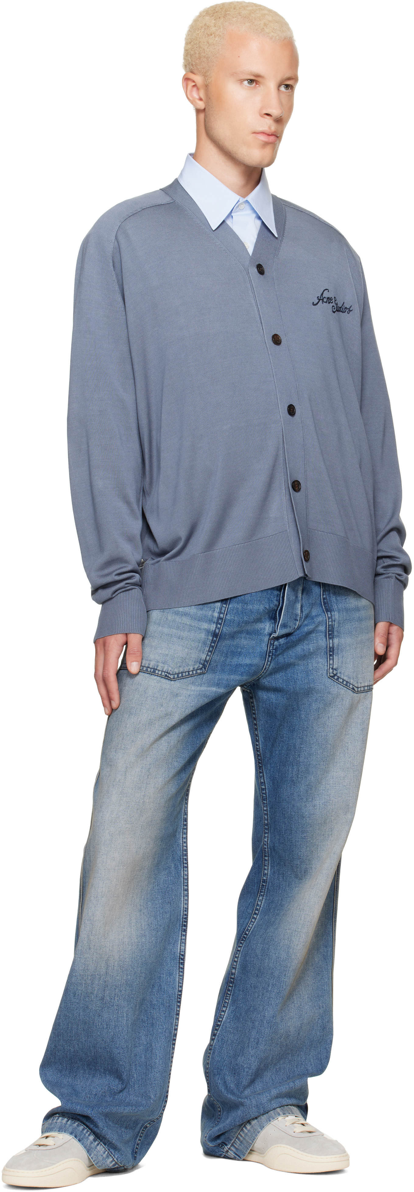 Acne Studios - Blue Silk V-Neck Cardigan