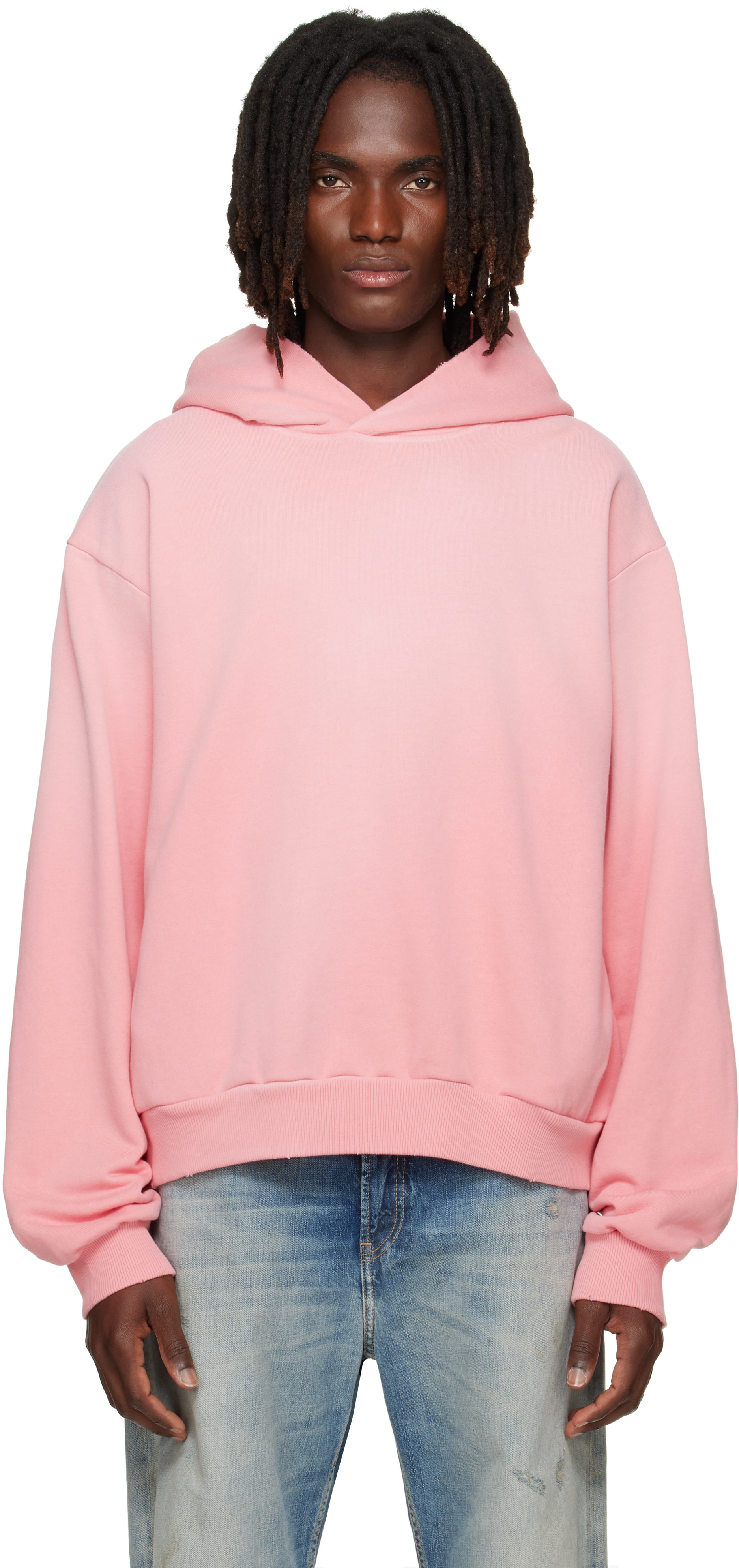 Acne Studios - Pull à capuche rose en molleton à logo