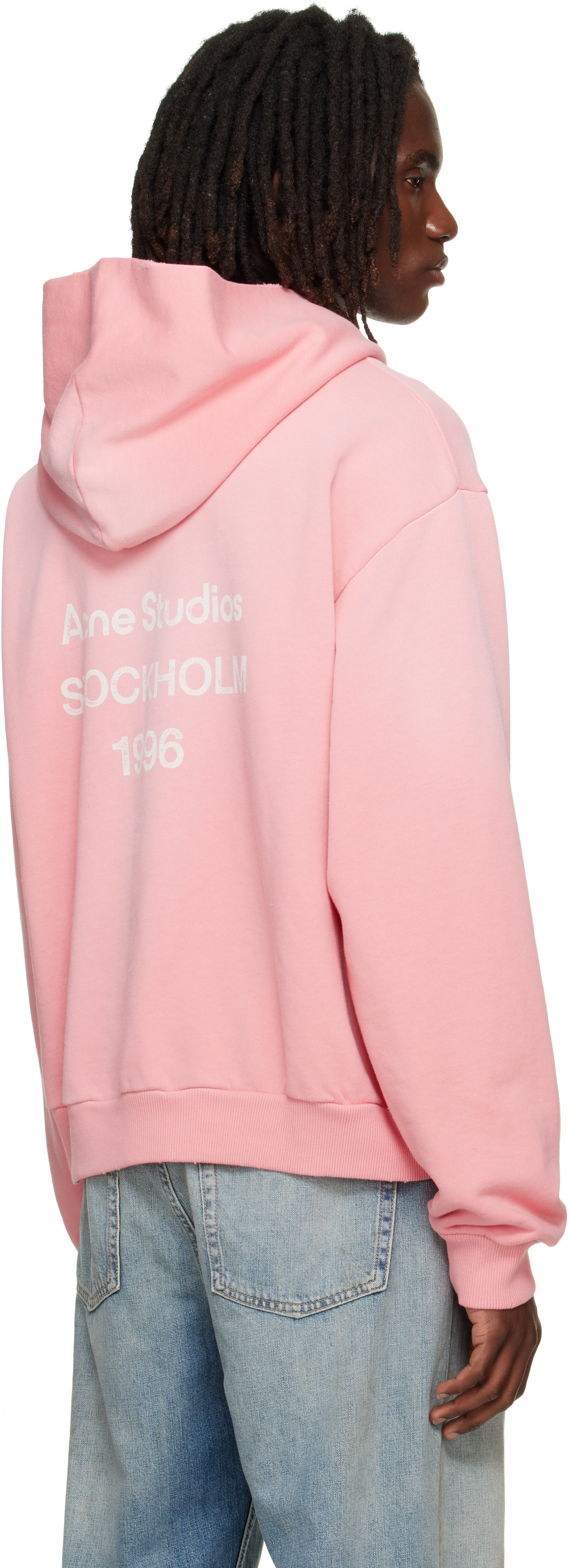Acne Studios - Pull à capuche rose en molleton à logo