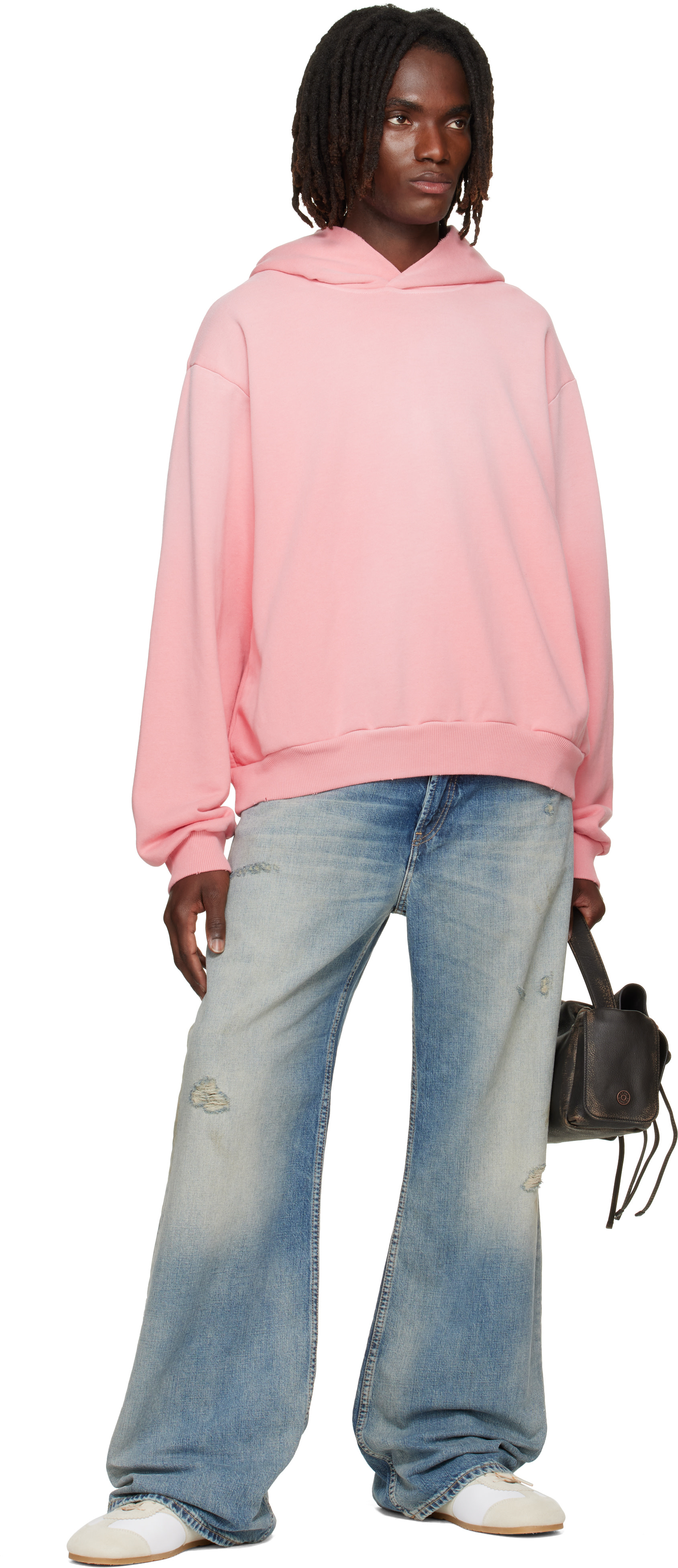 Acne Studios - Pull à capuche rose en molleton à logo
